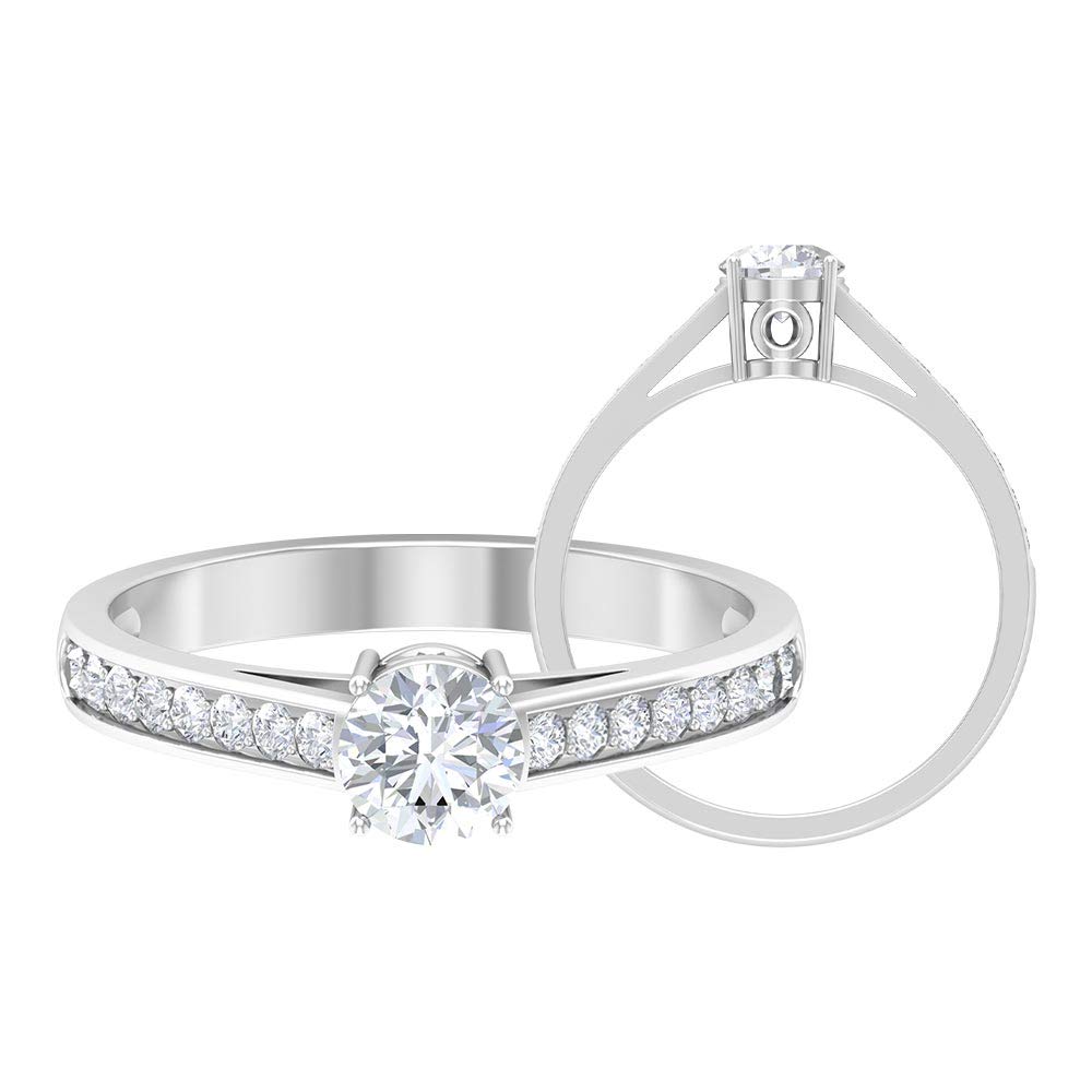 1 CT Cubic Zirconia Solitaire Engagement Ring - 14K Solid Gold CZ Ring with Side Stones, Elegant & Simple Wedding Band for Women - Perfect for Proposals, Anniversaries & Special Occasions