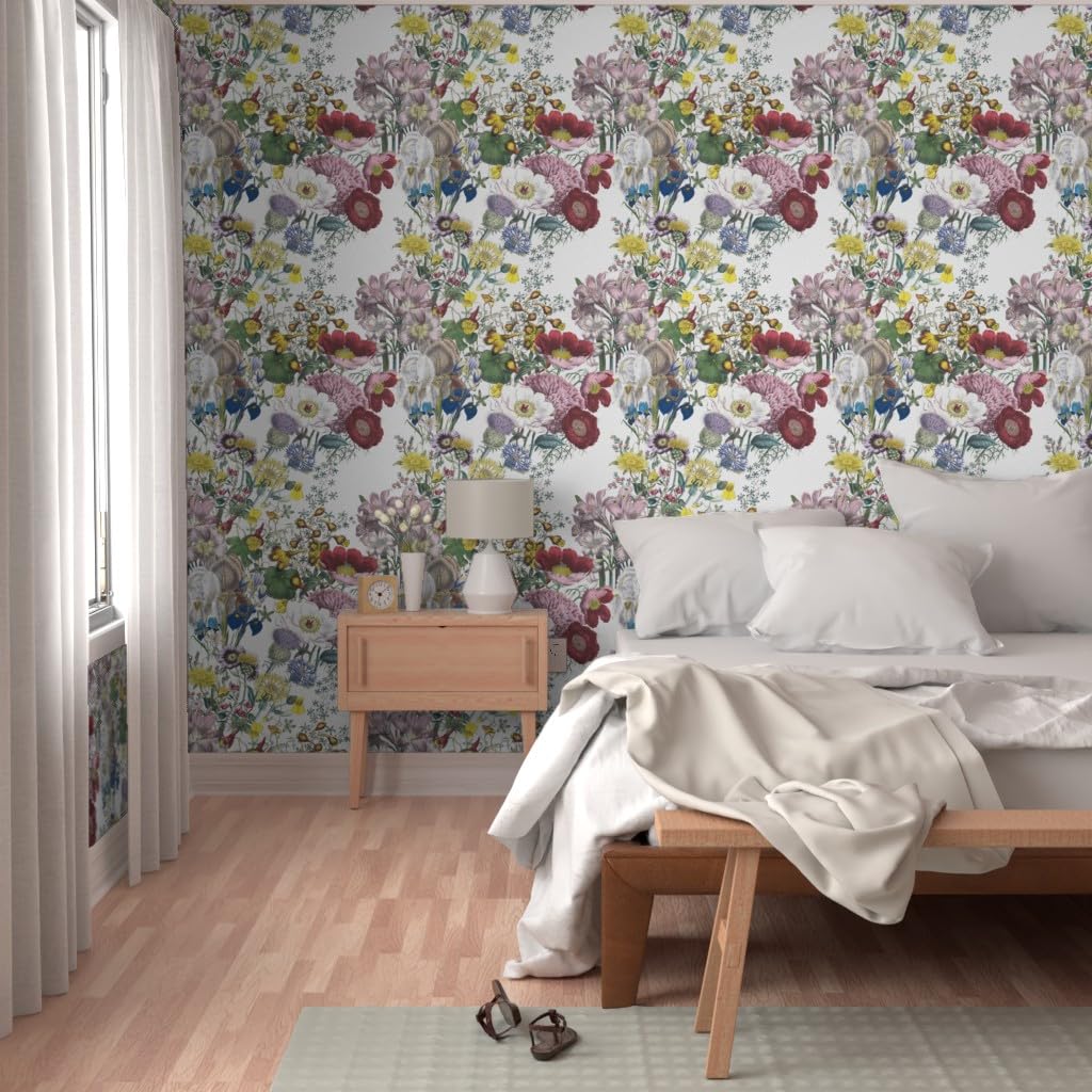 Floral Victorian Flowers Botanical Vines Wallpaper - Commercial Grade Peel & Stick Wallpaper Swatch for Living Room, Bedroom, Nursery | Romantic Summer Modern Traditional Home Decor