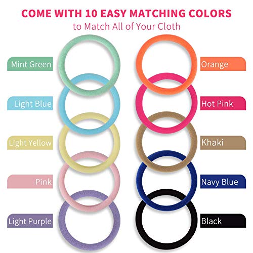 FAMEZA No Tangle Hair Ties for Women - 100 Pack Soft Cotton Ponytail Holders & Hair Bands for Everyday Use, Workout, Yoga and Sports