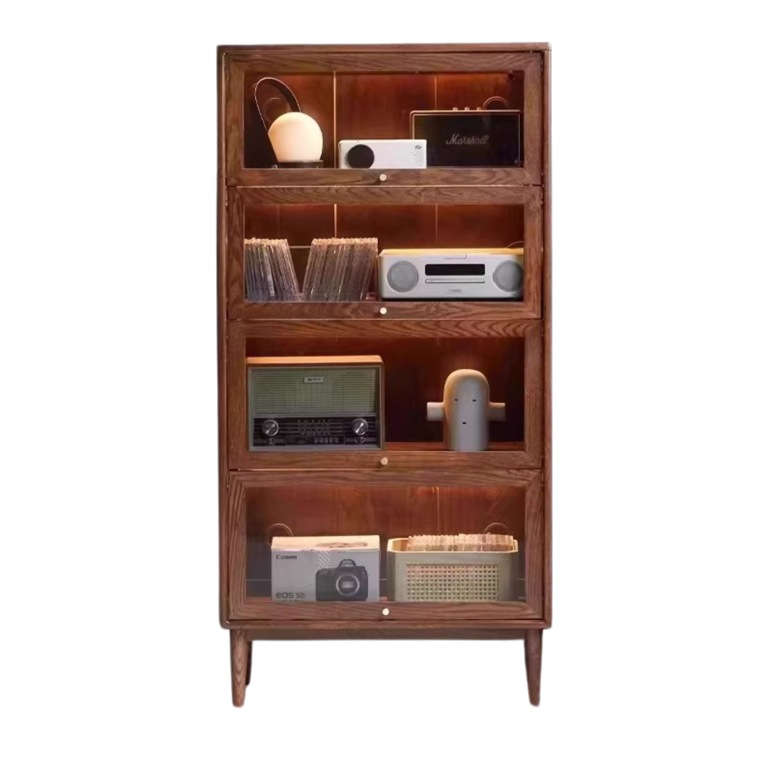 29.5x12.6x59.1 inch / 75x32x150 cm / Walnut color / Oak Glass door bookcase