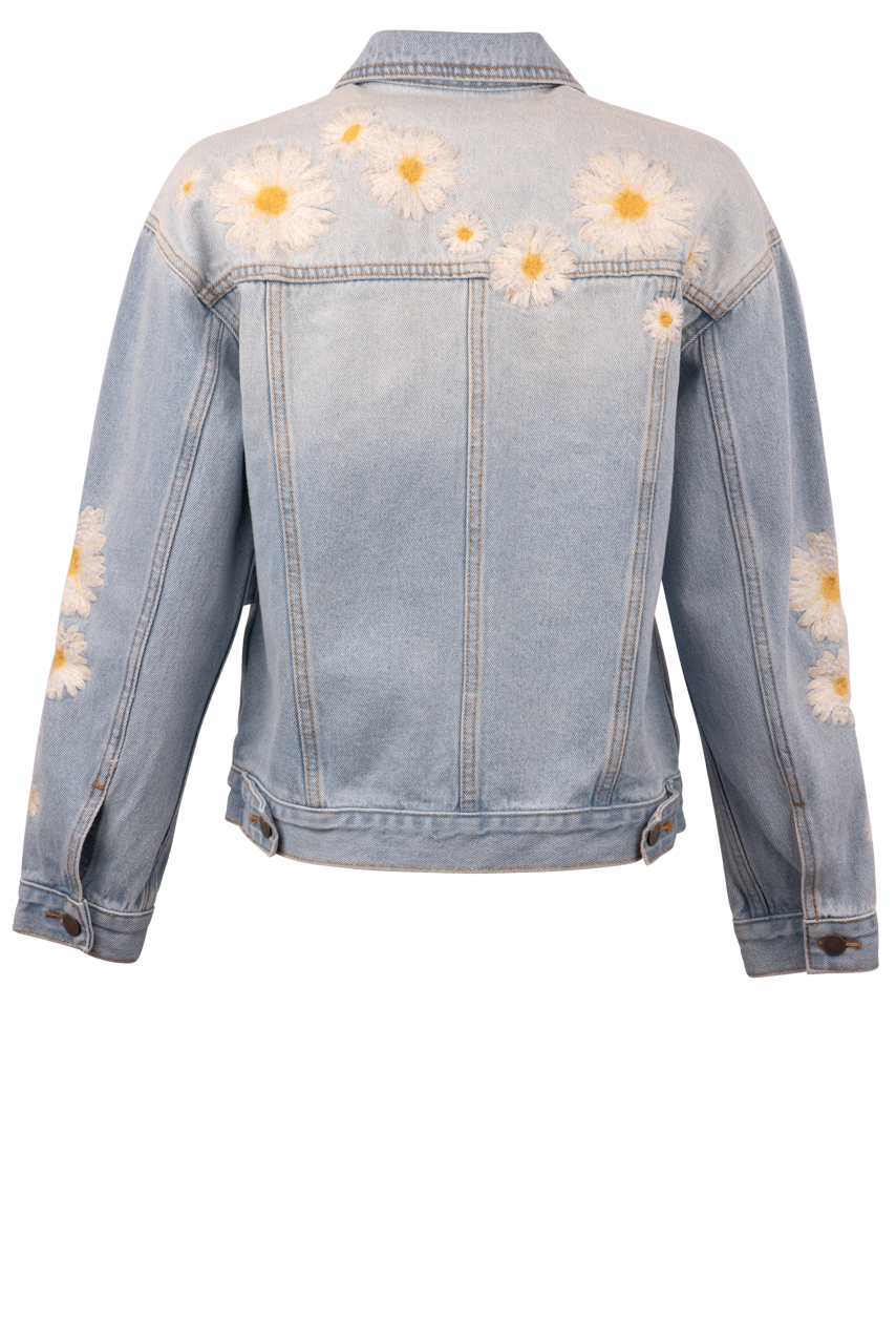 Stylish Driftwood Daisy Denim Jacket for Women - Vintage Boho Chic Embroidery Jacket - Perfect for Spring Outfits, Music Festivals & Casual Streetwear