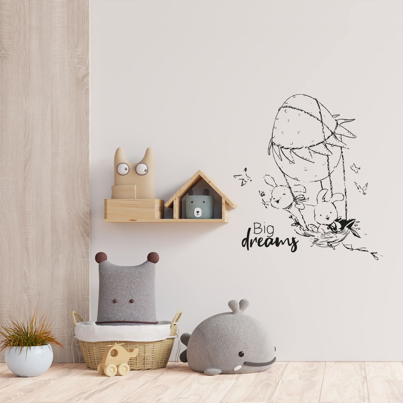 Big Dreams Bunny Hot Air Balloon Vinyl Wall Sticker - Inspirational Quote Decal for Kids Room, Nursery, Bedroom & Playroom Decor (10x8 inch) - Perfect for Baby Shower Gifts & Children's Home Decoration