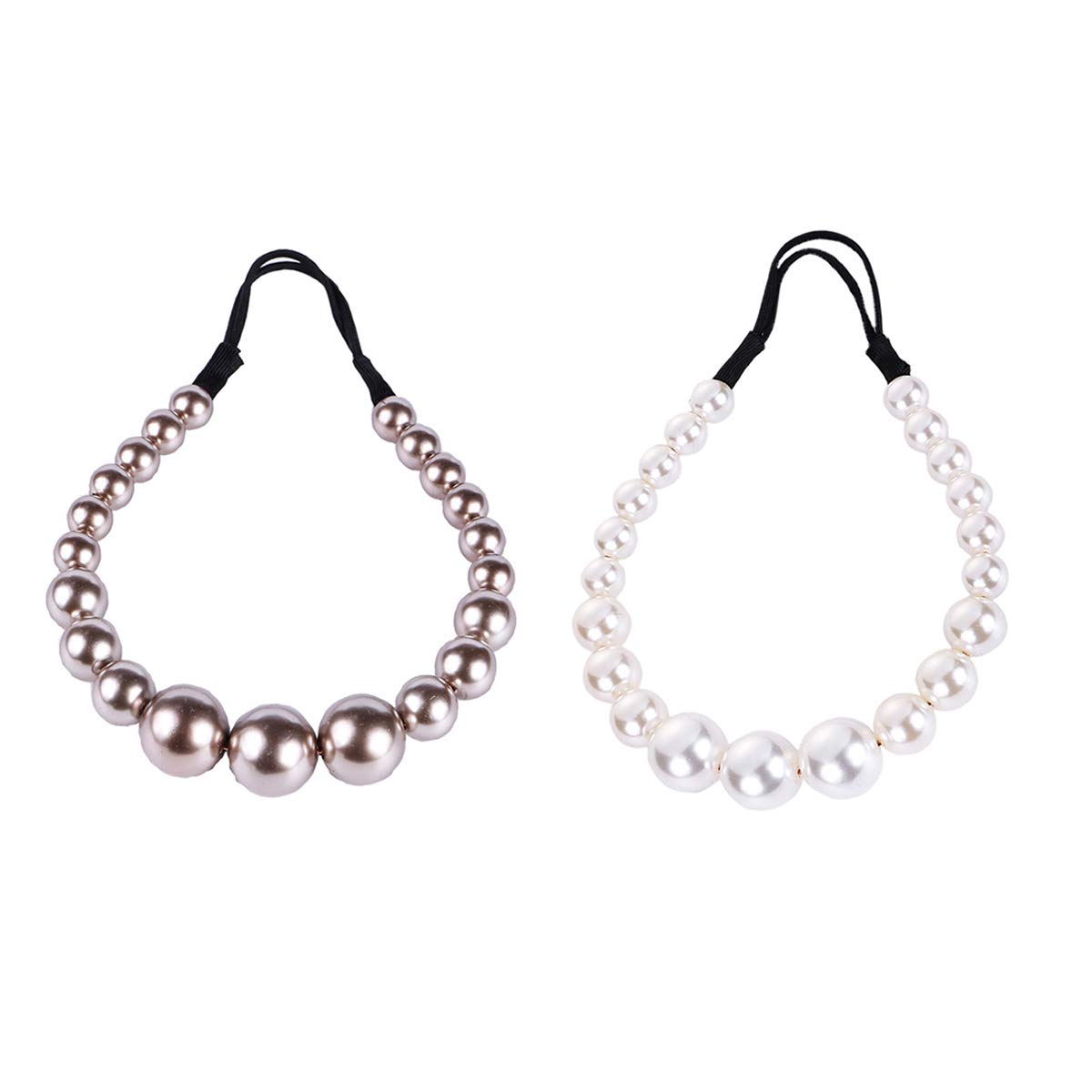 2 Pcs Boho Headbands for Women - Non Slip Yoga Hairbands with Elegant Big Pearls - Stretchy Elastic Head Wrap Hair Accessories for Women & Girls - Perfect for Yoga, Workouts, Beach and Everyday Fashion