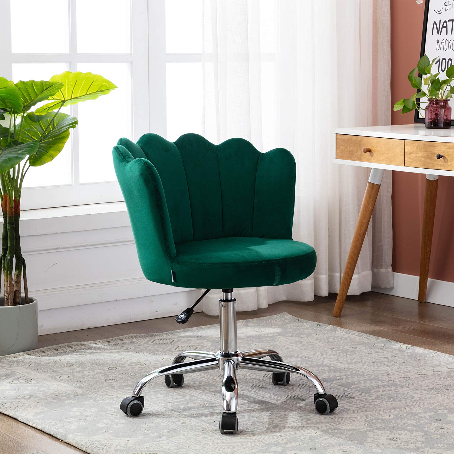 SSLine Velvet Desk Chair - Elegant Upholstered Office Chair with Wheels, Modern Swivel Height Adjustable Task Chair for Home Office, Living Room, Vanity or Leisure Use (Green) | Perfect for Working, Studying & Relaxing
