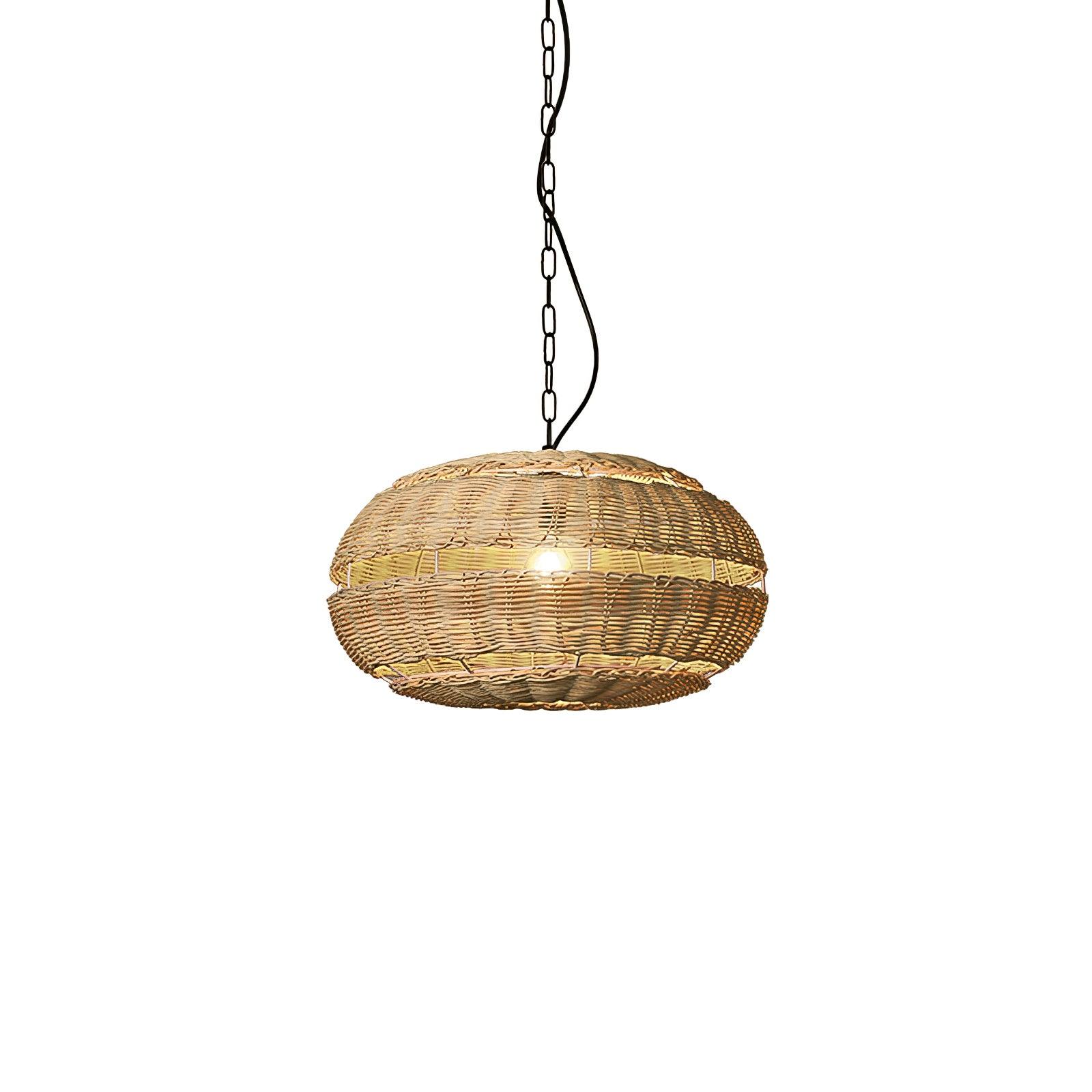 Modern Wicker Pendant Light - Natural Rattan Hanging Lamp for Kitchen Island, Dining Room & Bedroom - Boho Ceiling Lighting Fixture with Warm Ambience