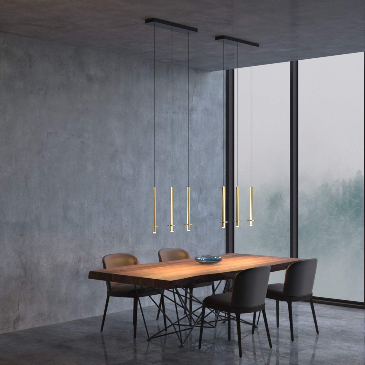 Draco 3 Pendant Lighting Brass - Modern LED Hanging Light Fixture for Kitchen Island, Dining Room, Bar, Foyer - Adjustable Dimmable Cluster Mini Metal Rod Pipe Cylinders - Perfect for Home Decor & Commercial Spaces