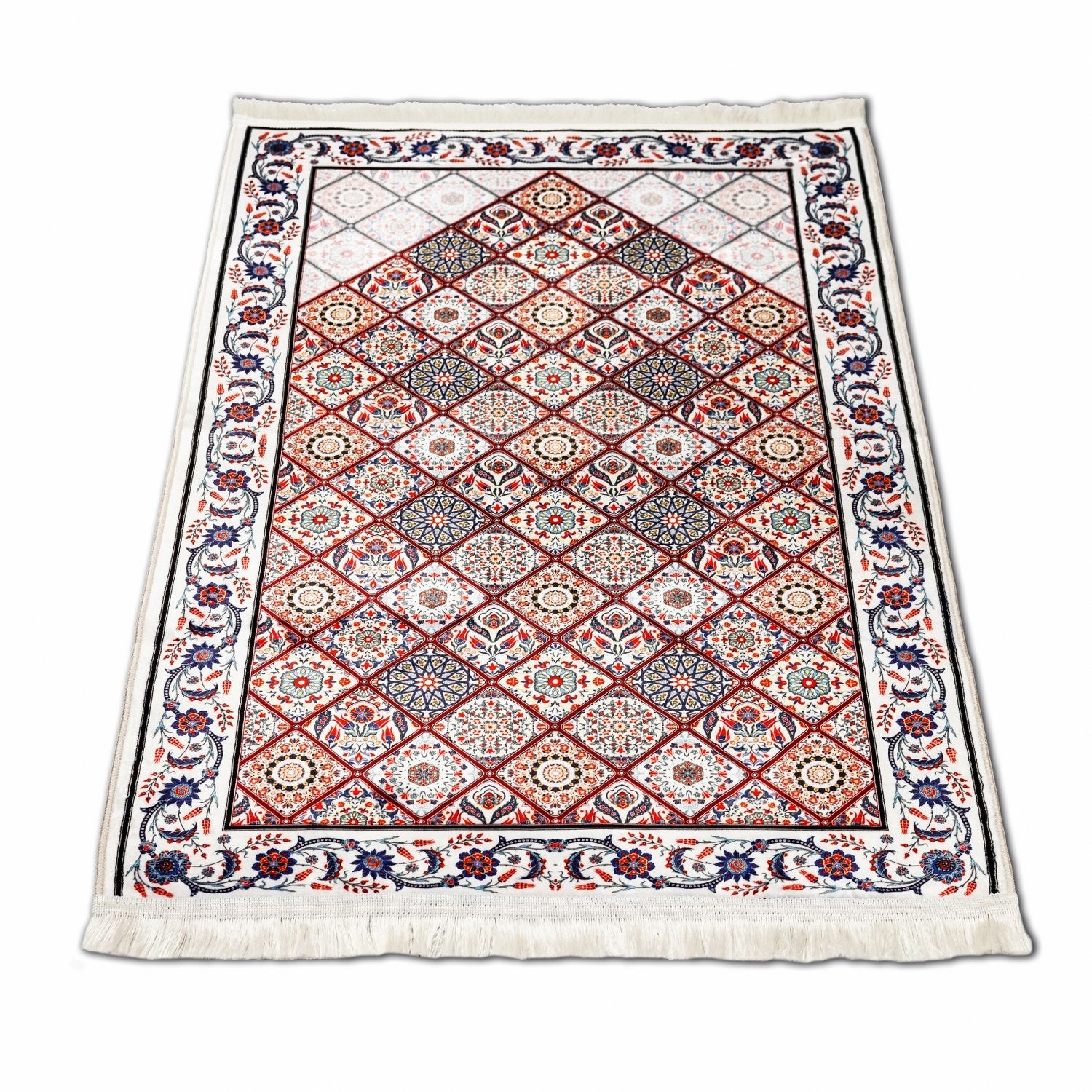 Premium Muslim Prayer Rug - Red & Blue Geometric Islamic Design for Home, Mosque & Travel - Soft & Durable Prayer Mat for Daily Salah & Jummah Prayers