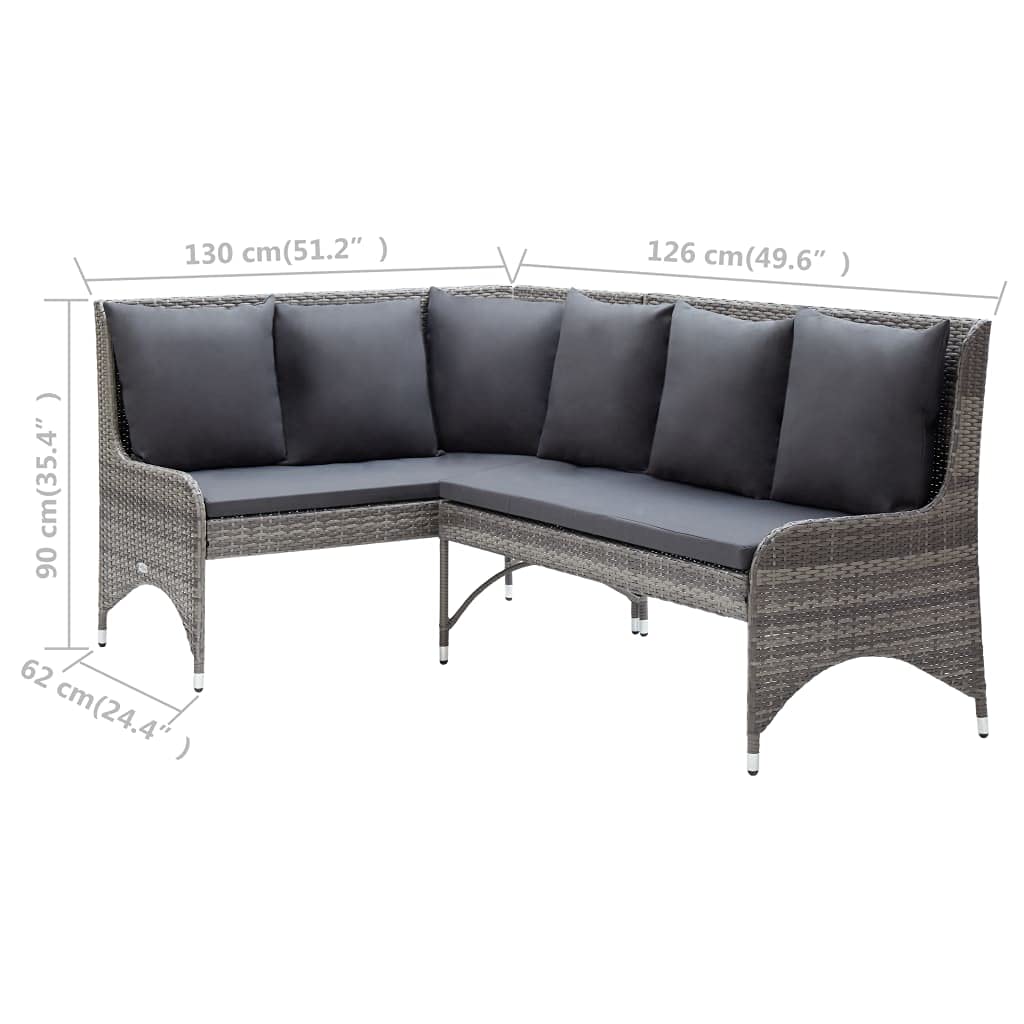 2-Piece Gray Poly Rattan Patio Corner Sofa Set - Outdoor Seating Furniture with Cushions for Backyard, Porch & Balcony - Perfect for Relaxing, Entertaining & Lounging