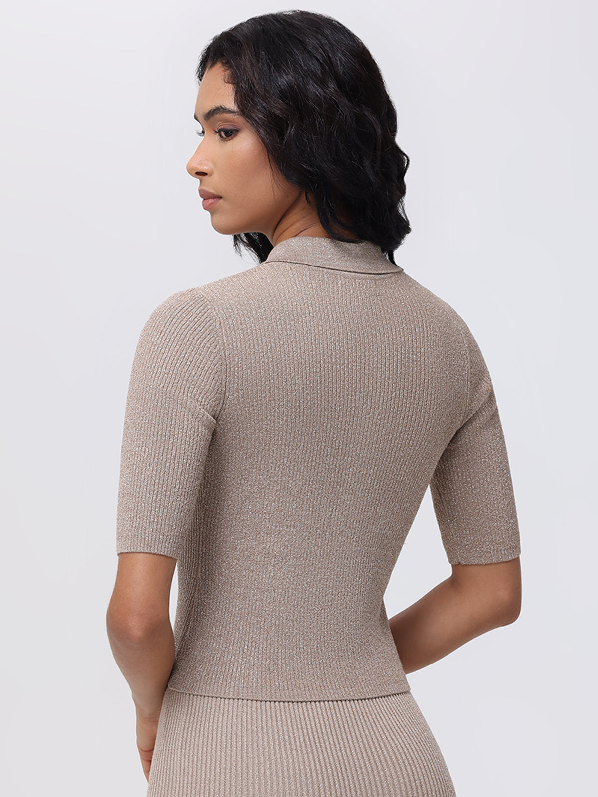 Ophelia Women's Metallic Johnny Collar Blouse - Elegant Shirt for Work, Party & Date Night Outfits