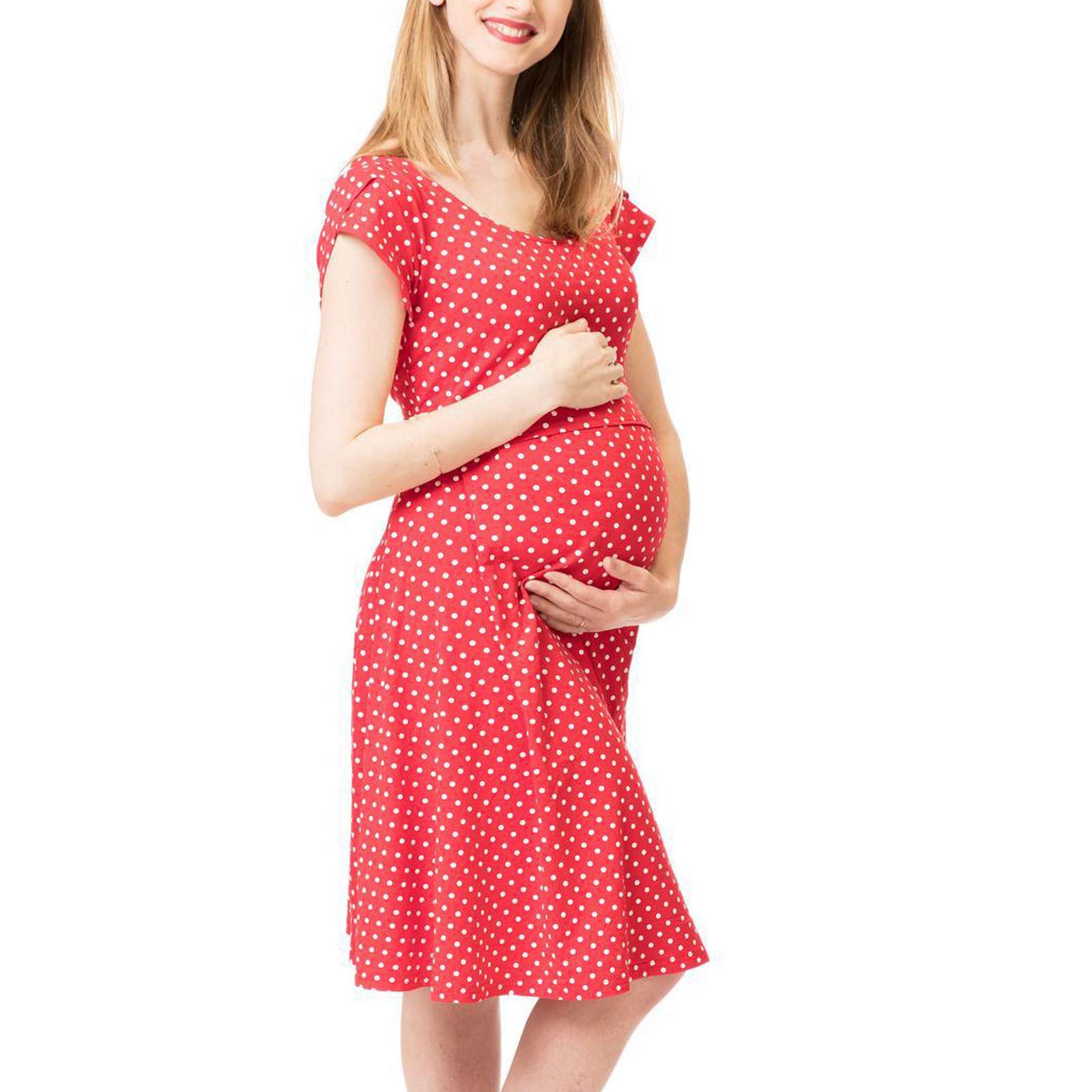 **Polka Dot Maternity Dress - Nursing & Baby Shower Outfit for Pregnant Women, Boho Style Pregnancy Clothes (Perfect for Maternity Photos, Nursing, and Special Occasions)**