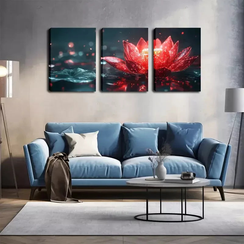 3-Piece Lotus Flower Wall Art Set - Framed Canvas Prints 40x60cm - High Quality Australian Made Red Lotus Paintings - Perfect for Living Room, Bedroom & Office Decor - Ready to Hang Home Wall Decor