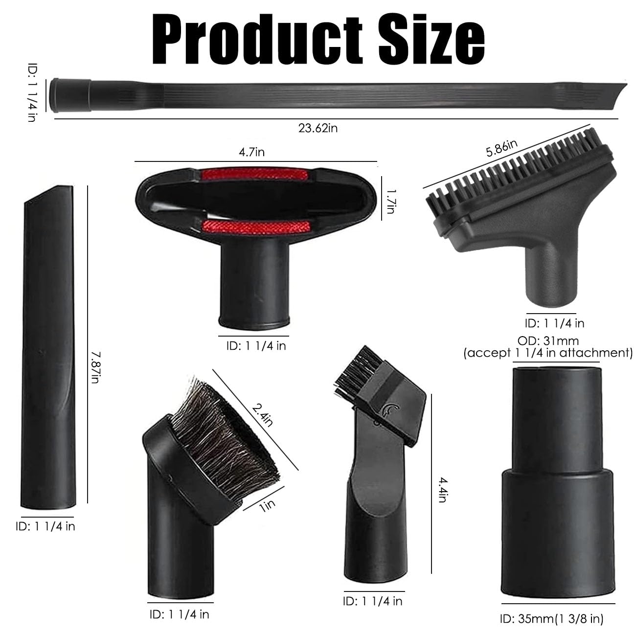 7-Piece Vacuum Cleaner Accessories Kit - 1 1/4 inch & 1 3/8 inch Hose Adapters with Dusting Brush - Compatible with Most Standard Vacuums - Perfect for Home Cleaning, Car Detailing, and Pet Hair Removal