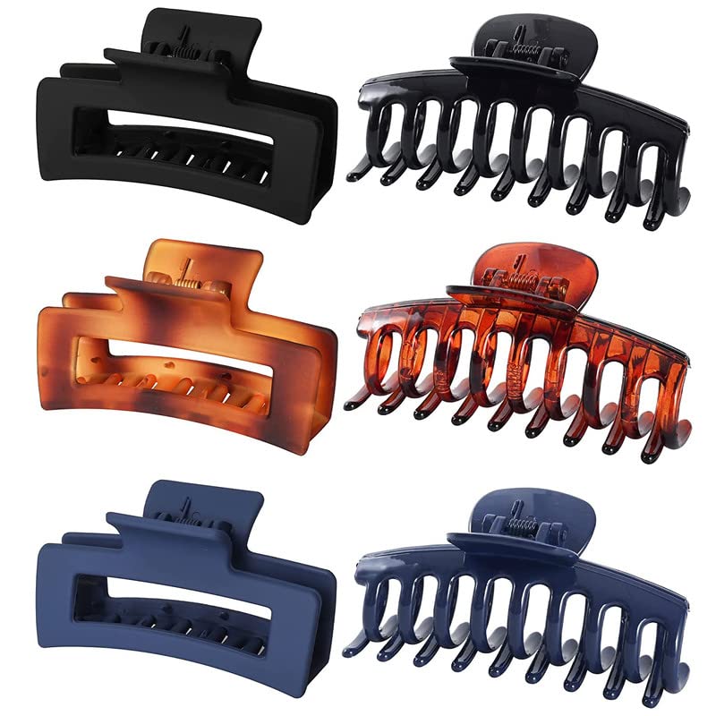RECTYO GALLERY 6-Pack 3.5 Inch Medium Large Claw Hair Clips for Thick & Thin Hair - Strong Hold Hair Clips for Women & Girls - Perfect for School, Work, Gym & Everyday Styling
