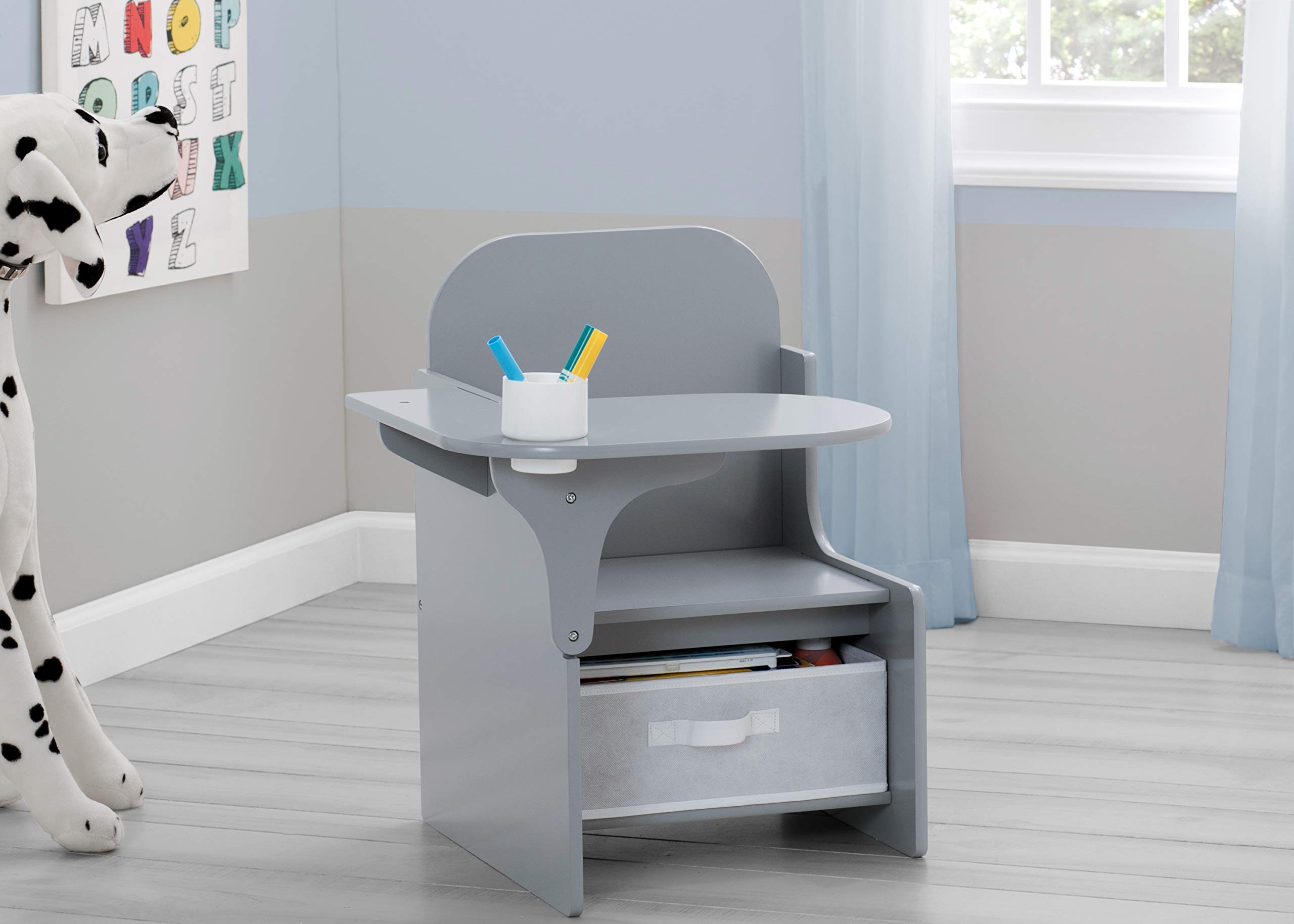 Delta Children MySize Chair Desk with Storage Bin & Deluxe Toy Box Set - Grey | Kids Study & Play Furniture for Bedroom, Nursery, or Playroom