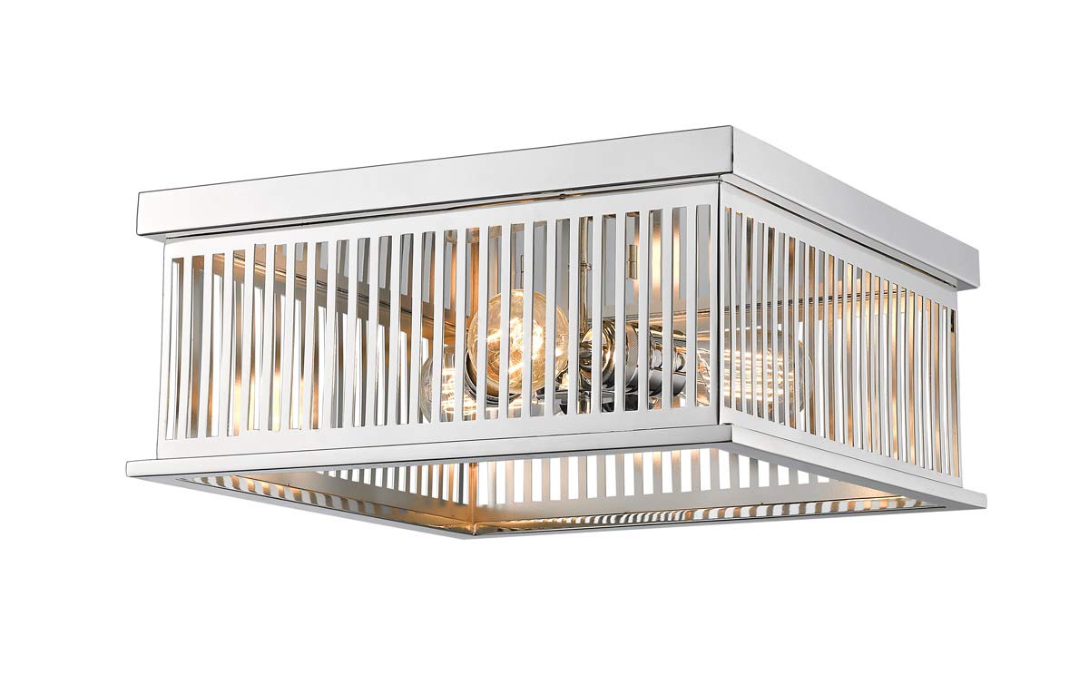 3-Light Flush Mount Ceiling Fixture - Polished Nickel Finish, Steel Construction, 15