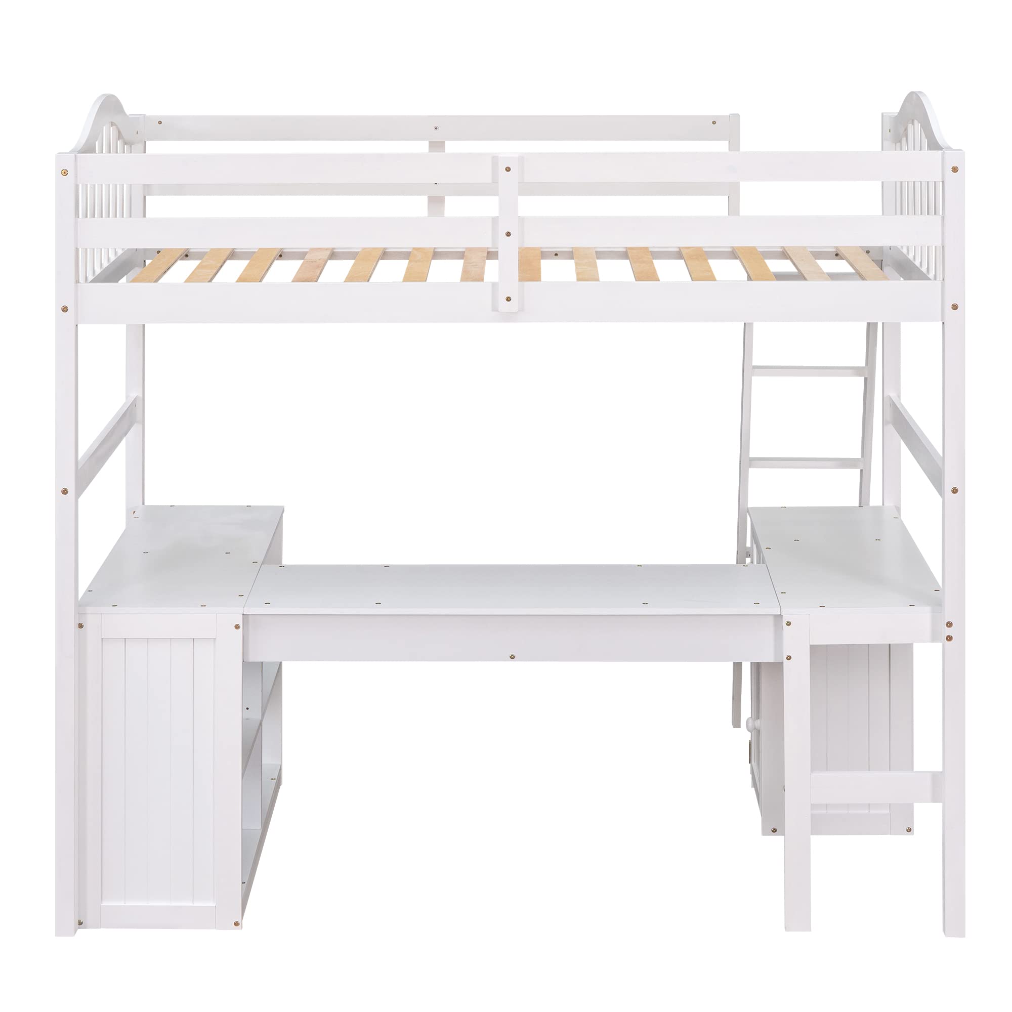 Harper & Bright Designs White Wood Twin Size Loft Bed with Drawers, Cabinet, Shelves & Desk - No Box Spring Needed - Space-Saving Kids Bedroom Furniture for Small Rooms & Dorm Living