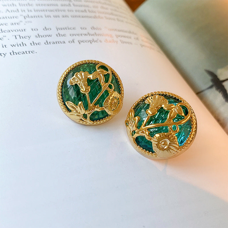 Vintage Gold Flower Circle Rococo Stud Earrings for Women | HE12351 | Elegant Jewelry Gift for Party, Wedding & Special Occasions