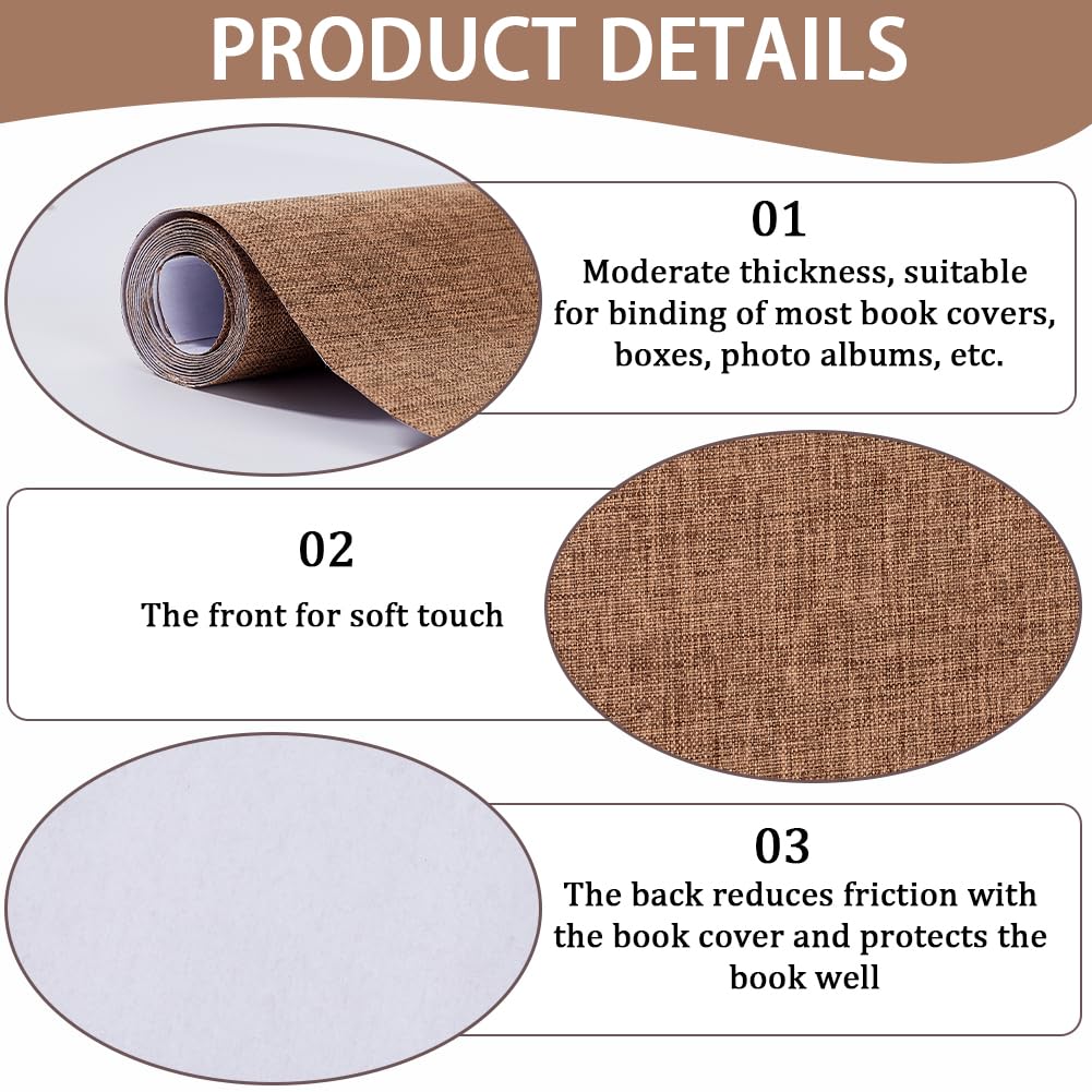 CRASPIRE 51 x 11.8 Inch Premium Linen Book Cloth - Brown Archival Quality Bookbinding Fabric for Scrapbooking, Album Making, Book Covering & DIY Projects - Densely Woven Paper-Backed Protector for Book Restoration & Crafting
