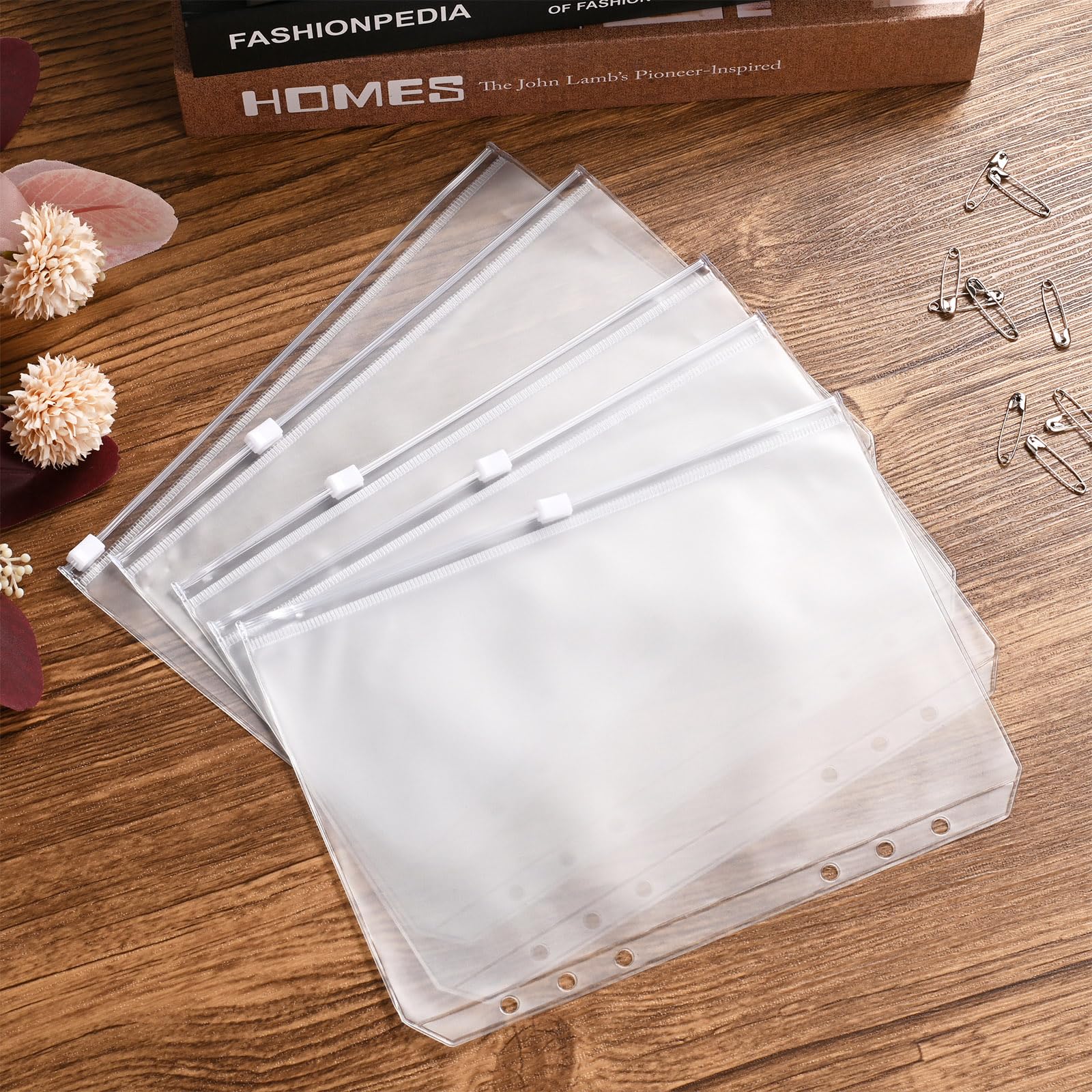 24PCS A5 Binder Pockets with Zipper - 6 Holes Clear Plastic Cash Envelopes for Budgeting, Money Organizer & Planner - Perfect for Home Finance, Office Organization, and School Supplies