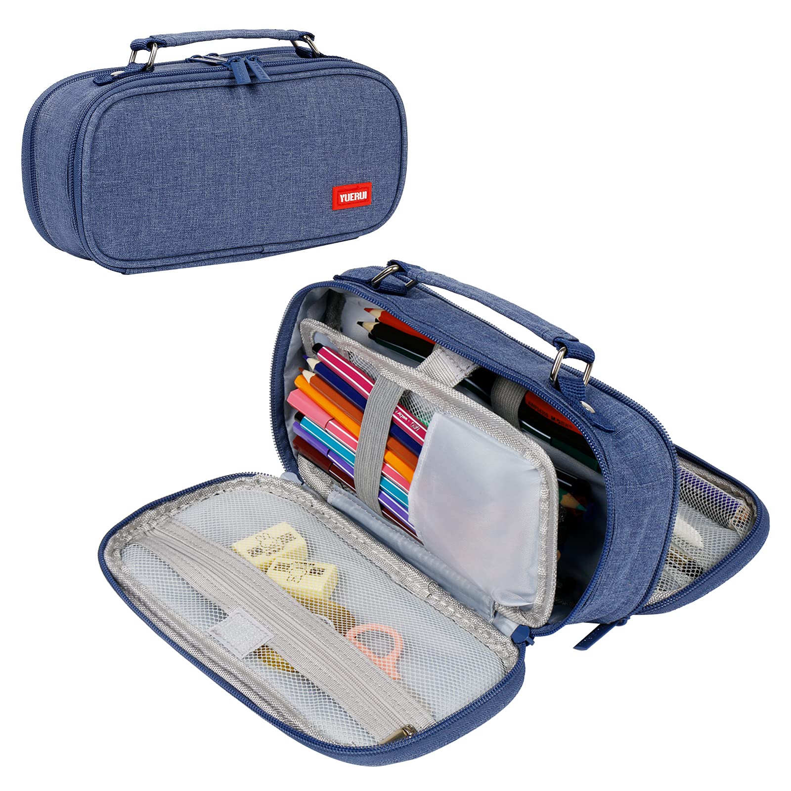 GUSEN Large Capacity Pencil Case with Double Zipper - Multi-Compartment Stationery Organizer for School, Office & Travel - Denim Blue Pen Pouch for Students, Teens & Adults - Perfect for Backpacks, Desks & On-the-Go Organization