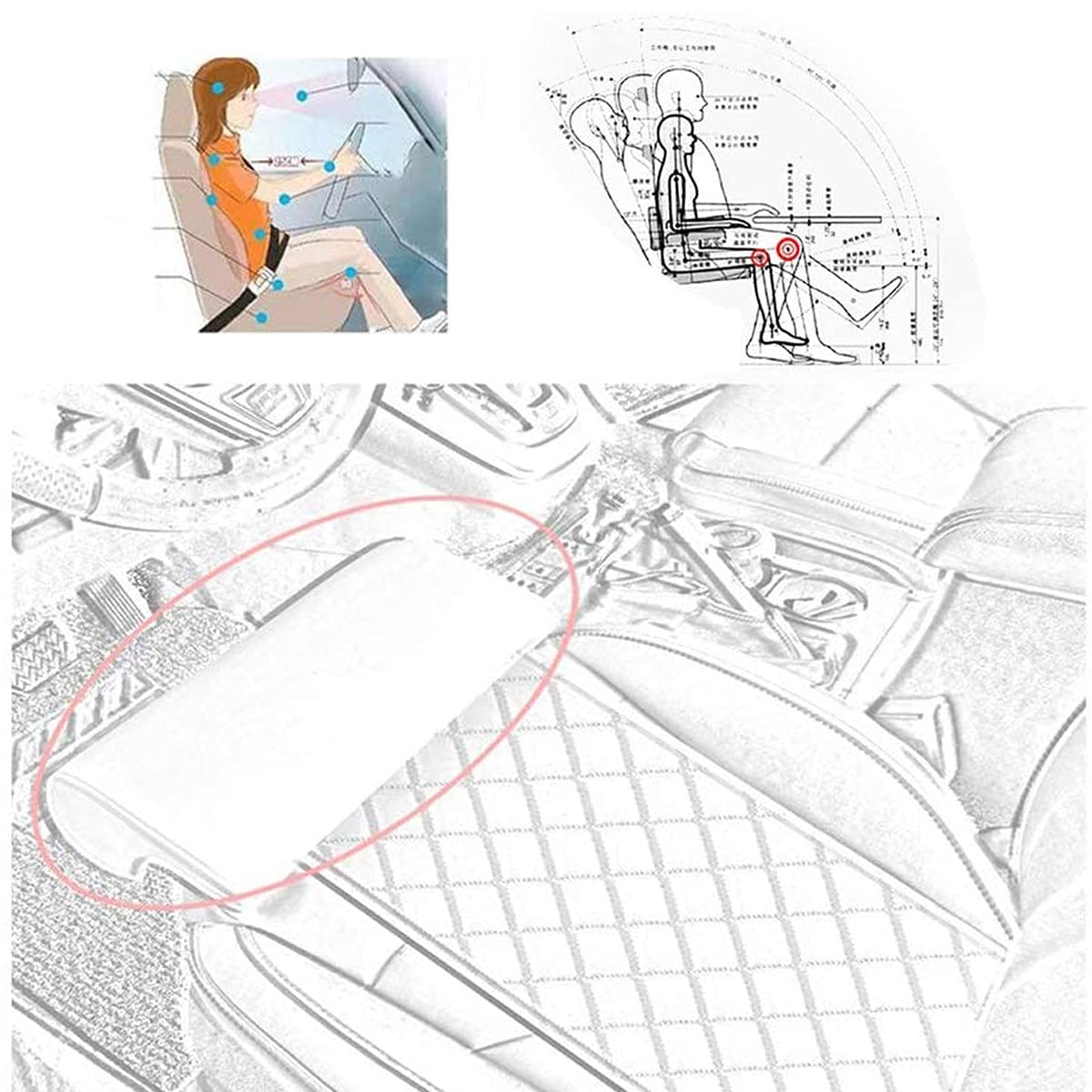 **Leather Knee Pads & Leg Support Cushion - Car Seat Extender for Long-Distance Driving, Office, Home, Bus & Train - Comfortable Leg Pillow (Black)**    *Perfect for Travel, Work, or Relaxation at Home*