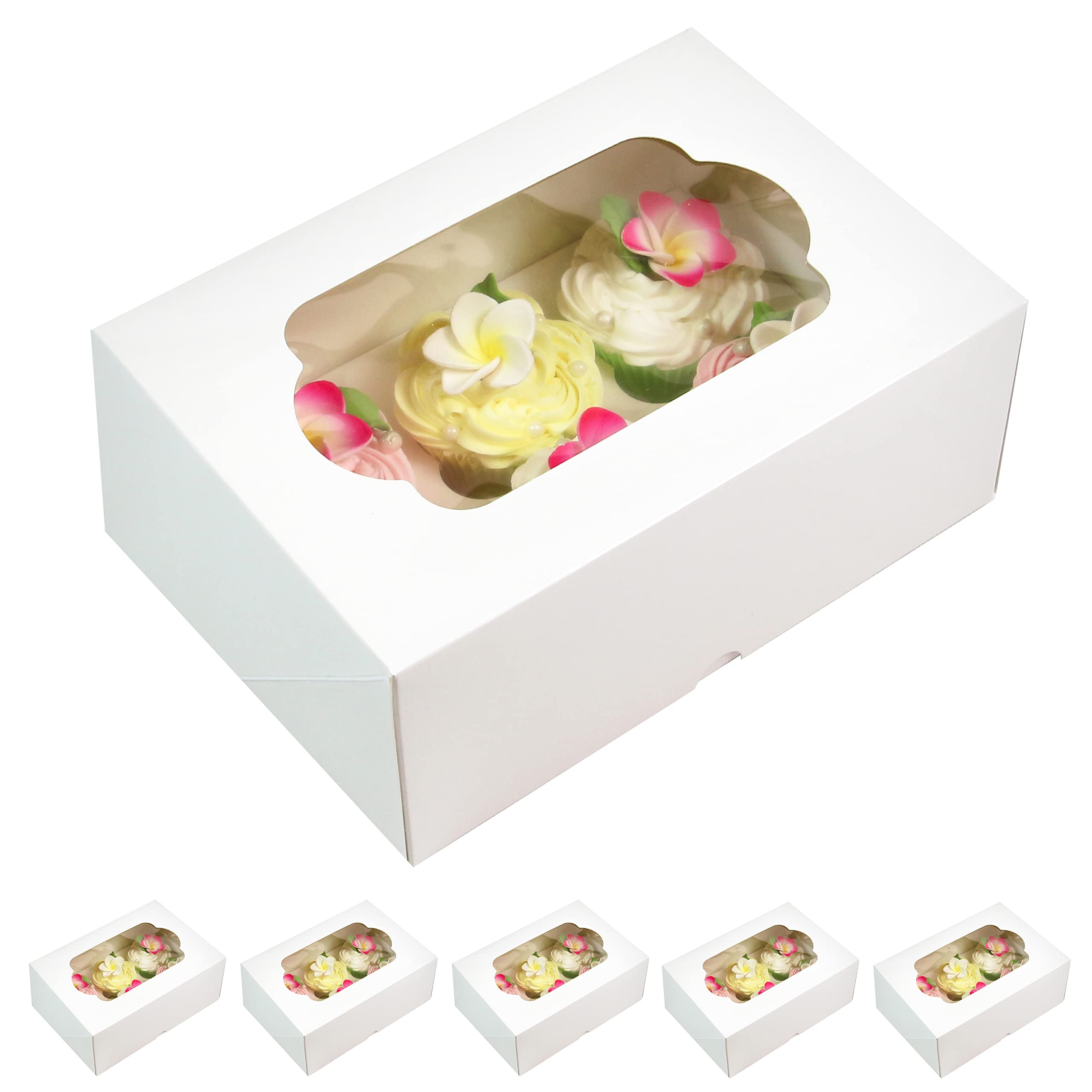 Global Sugar Art 6-Cupcake Box with Window - Sturdy White Pastry Container for Muffins, Cookies, Brownies & Cinnamon Rolls (10
