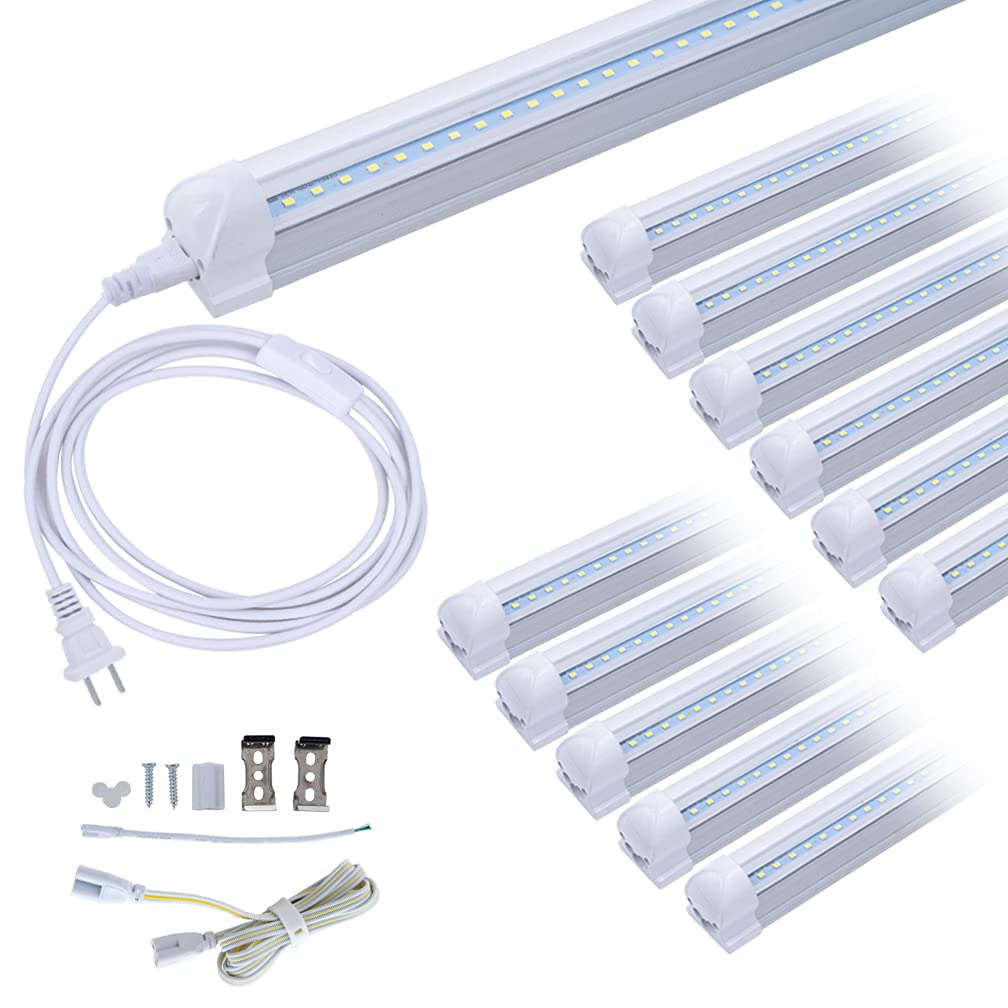 12-Pack 4FT LED Shop Lights 24W, 4 Foot T8 Integrated Tube Lights with Clear Cover, 6000K Daylight White, ON/Off Switch Cable - Perfect for Household, Garage, Under Cabinet, Workshop, and Office Lighting
