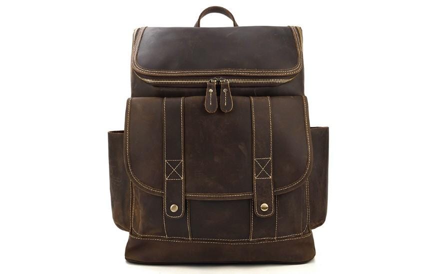 Buffalo Brown Genuine Leather Work Backpack for Men & Women - Durable Laptop Rucksack with USB Charging Port - Perfect for Office, Travel & College Commute