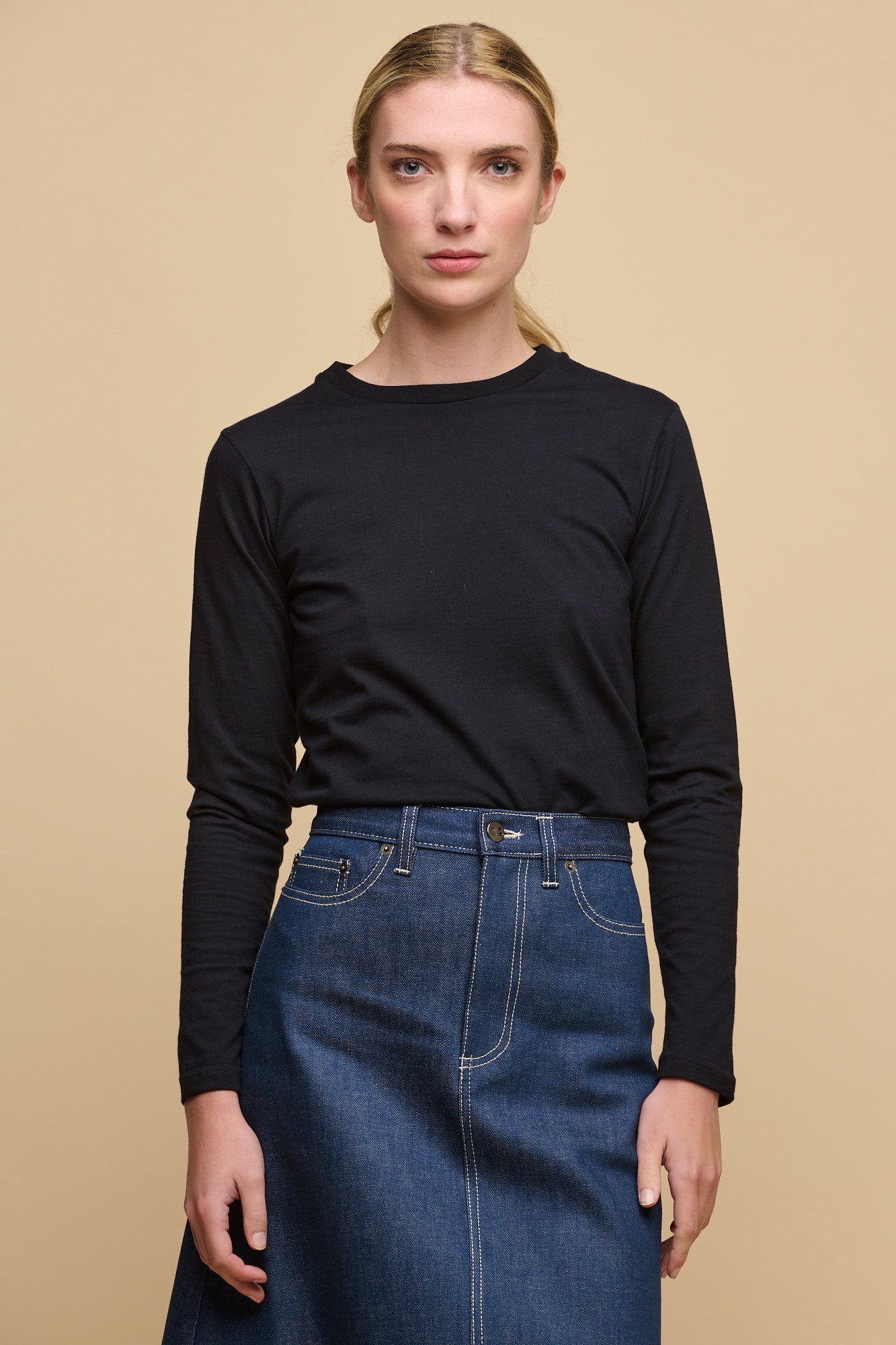 Women's Long Sleeve T-Shirt - Soft Cotton Crew Neck Casual Top (Navy Blue) | Perfect for Everyday Wear, Layering & Fall Outfits