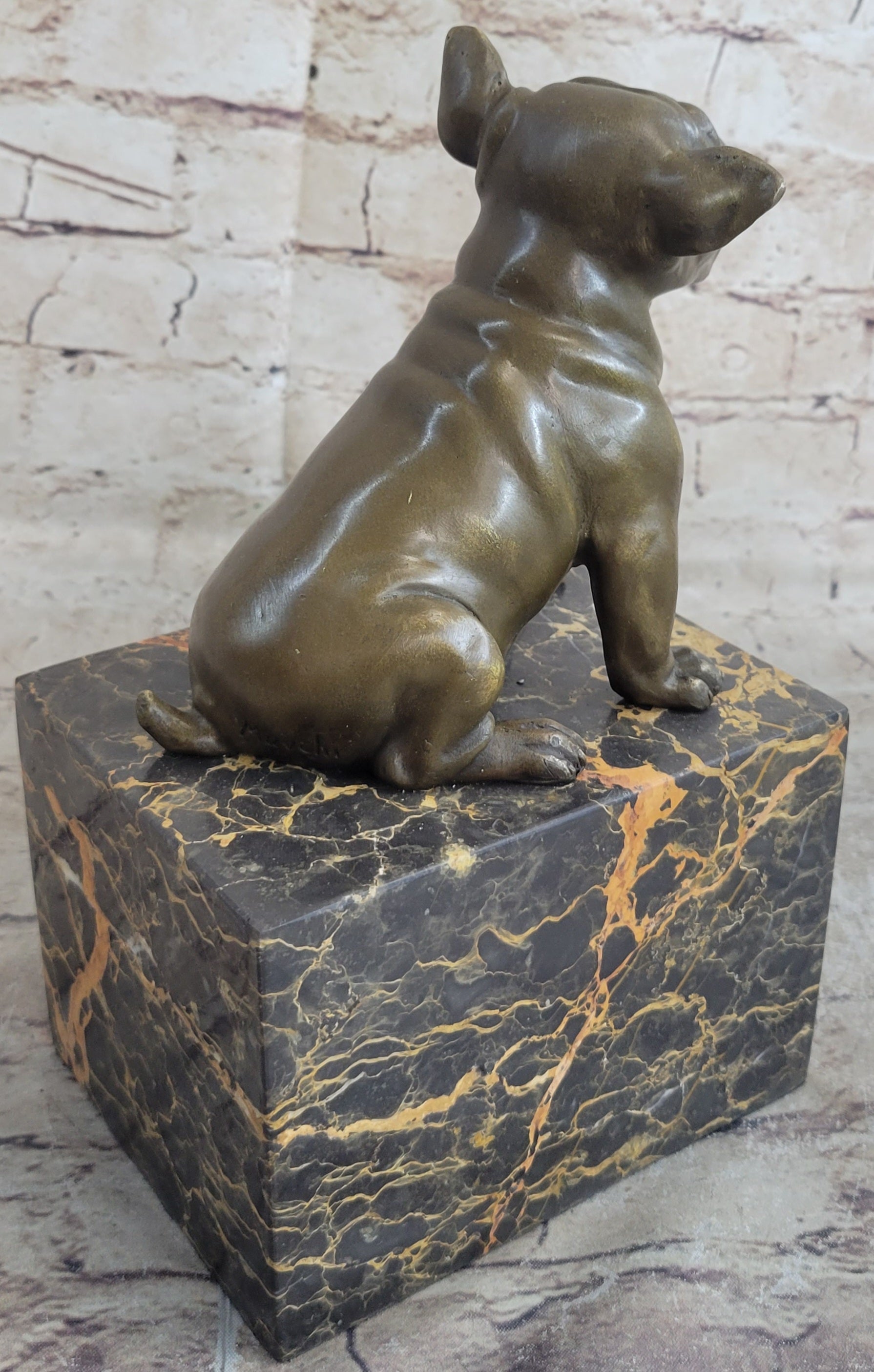 15 LBS English Bulldog Bronze Sculpture with Marble Base - Handcrafted Dog Statue Figurine for Home Decor, Office Desk, or Garden Display