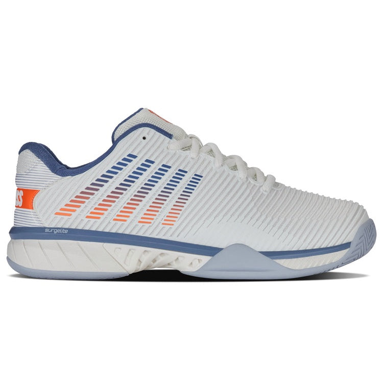 K Swiss Hypercourt Express 2 Wide Men's Tennis Shoes - White/Blue/Orange (6806 139) | Durable Court Shoes for Tennis, Pickleball & Casual Wear