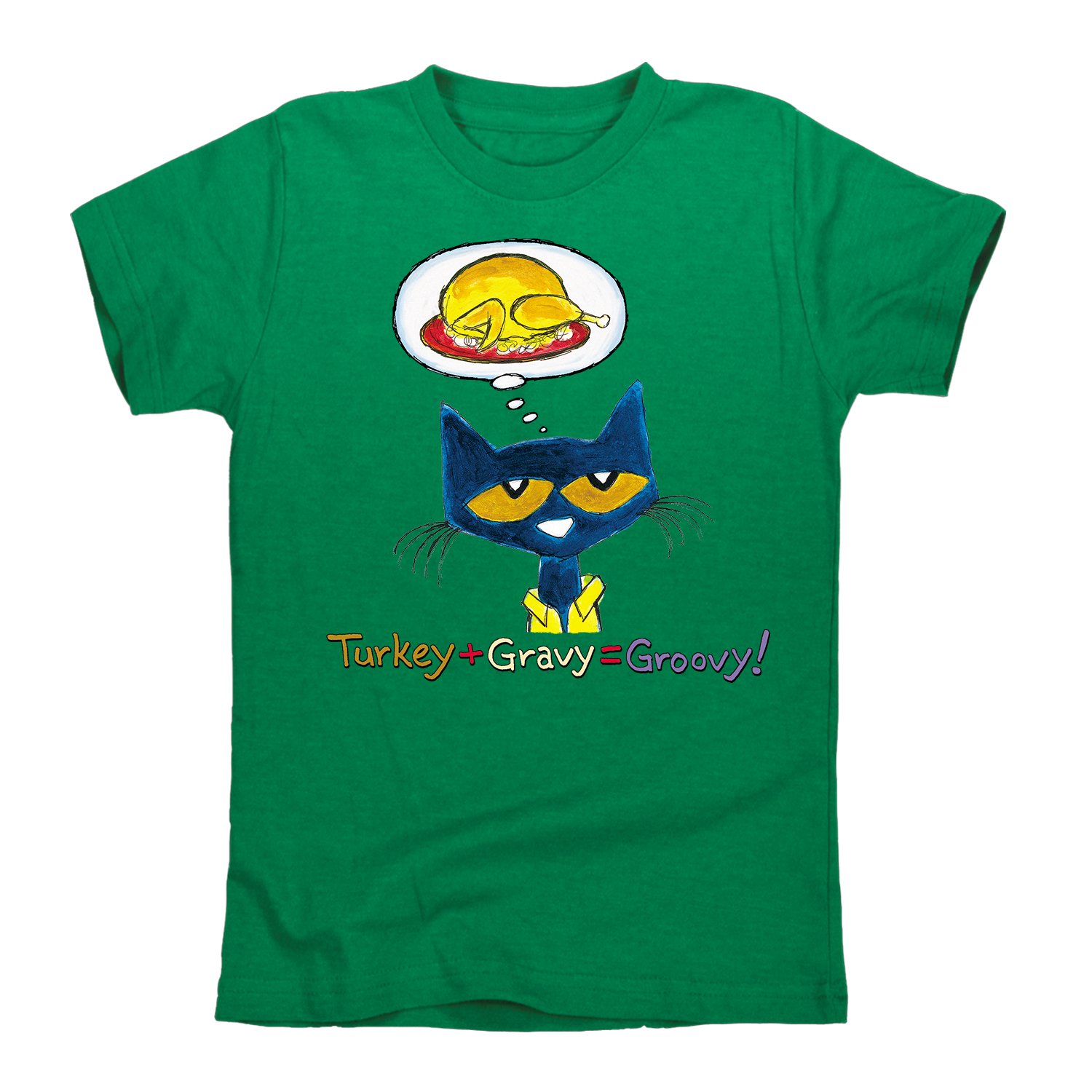 Pete the Cat - Turkey + Gravy = Groovy! Kids Short Sleeve Graphic Tee - Cute Thanksgiving Toddler T-Shirt for Boys & Girls - Holiday Family Outfit & School Party Wear