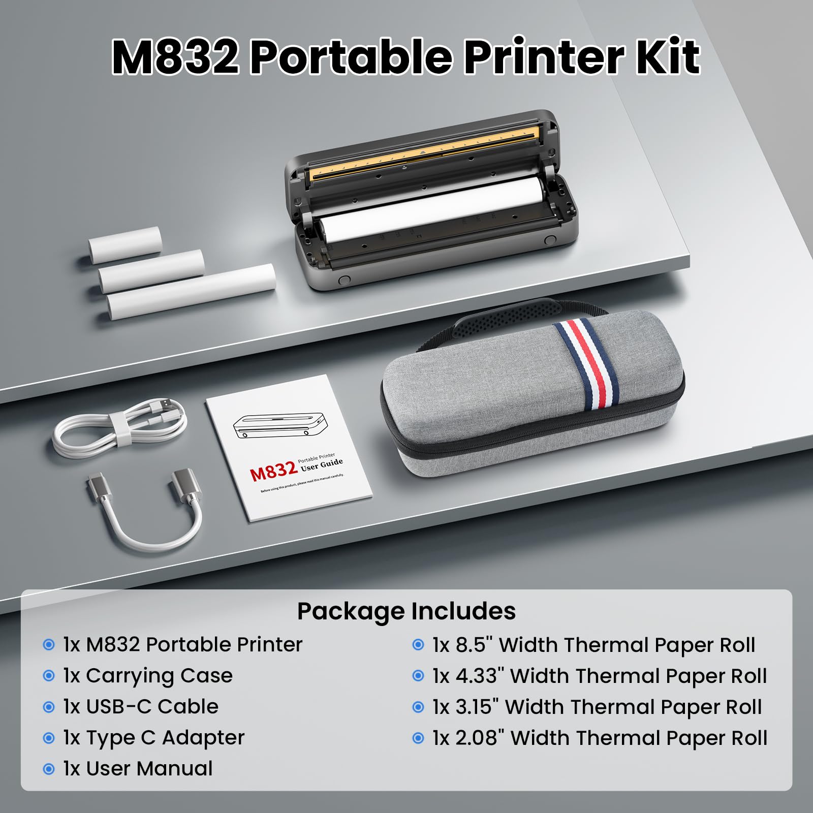Phomemo M832 Wireless Bluetooth Thermal Printer - Portable Inkless Printer for Travel, Home & Office - Compatible with 8.5