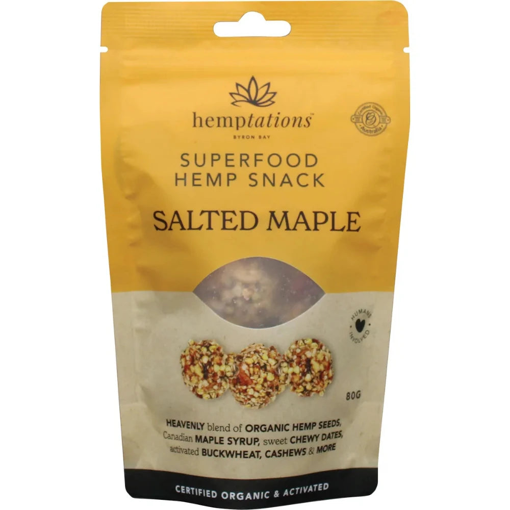 2DIE4 LIVE FOODS Hemptations Salted Maple Hemp Seeds 80g - Healthy Snack for Salads, Smoothies & Baking | Vegan, Gluten-Free Superfood