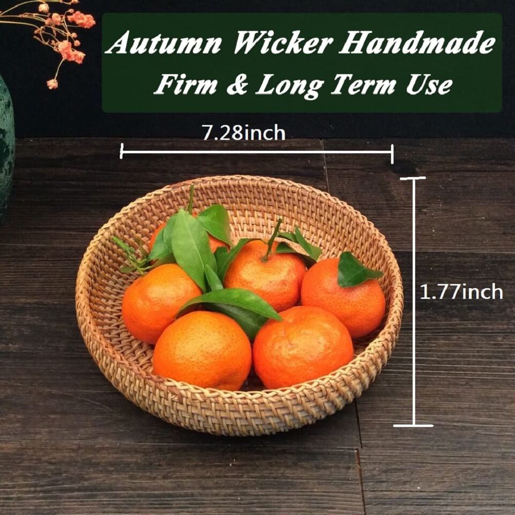 Woven Wicker Key Bowl - Small Round Entryway Storage Basket for Keys, Remote, Wallet & Phone | Decorative Catch-All Tray for Small Items, Candy & Crackers | Perfect for Hallway Tables, Nightstands & Home Organization