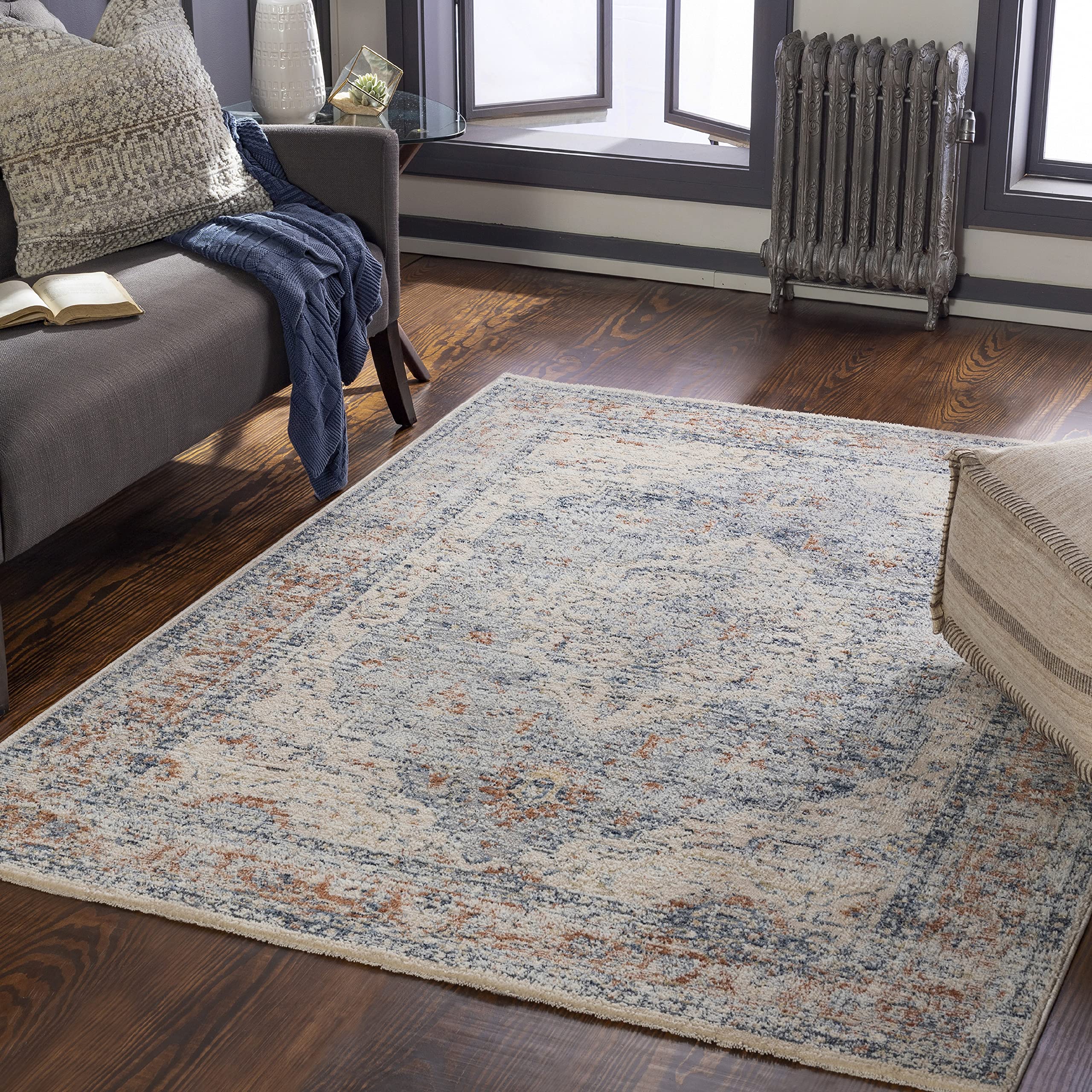 Mark&Day Vigo Traditional 9x13 Area Rug in Cream, Blue & Orange - Soft & Durable Carpet for Living Room, Bedroom, Kitchen - Perfect for Home Decor & High Traffic Areas (8'10