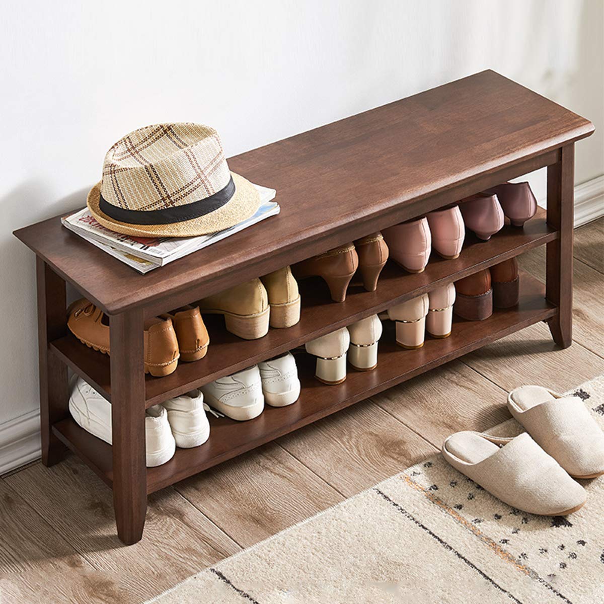 Rustic Solid Wood Shoe Storage Bench - 39.4