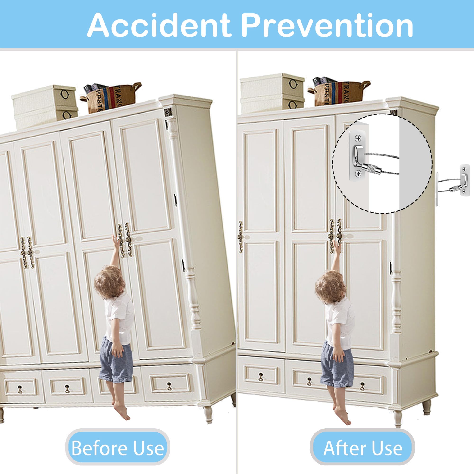 2025 Upgraded Baby Proofing Furniture Anchors (6 Pack) - Heavy Duty 400lb Anti-Tip Straps for Child Safety, Earthquake & Furniture Securing - Perfect for Nursery, Dressers, Bookcases & TV Stands