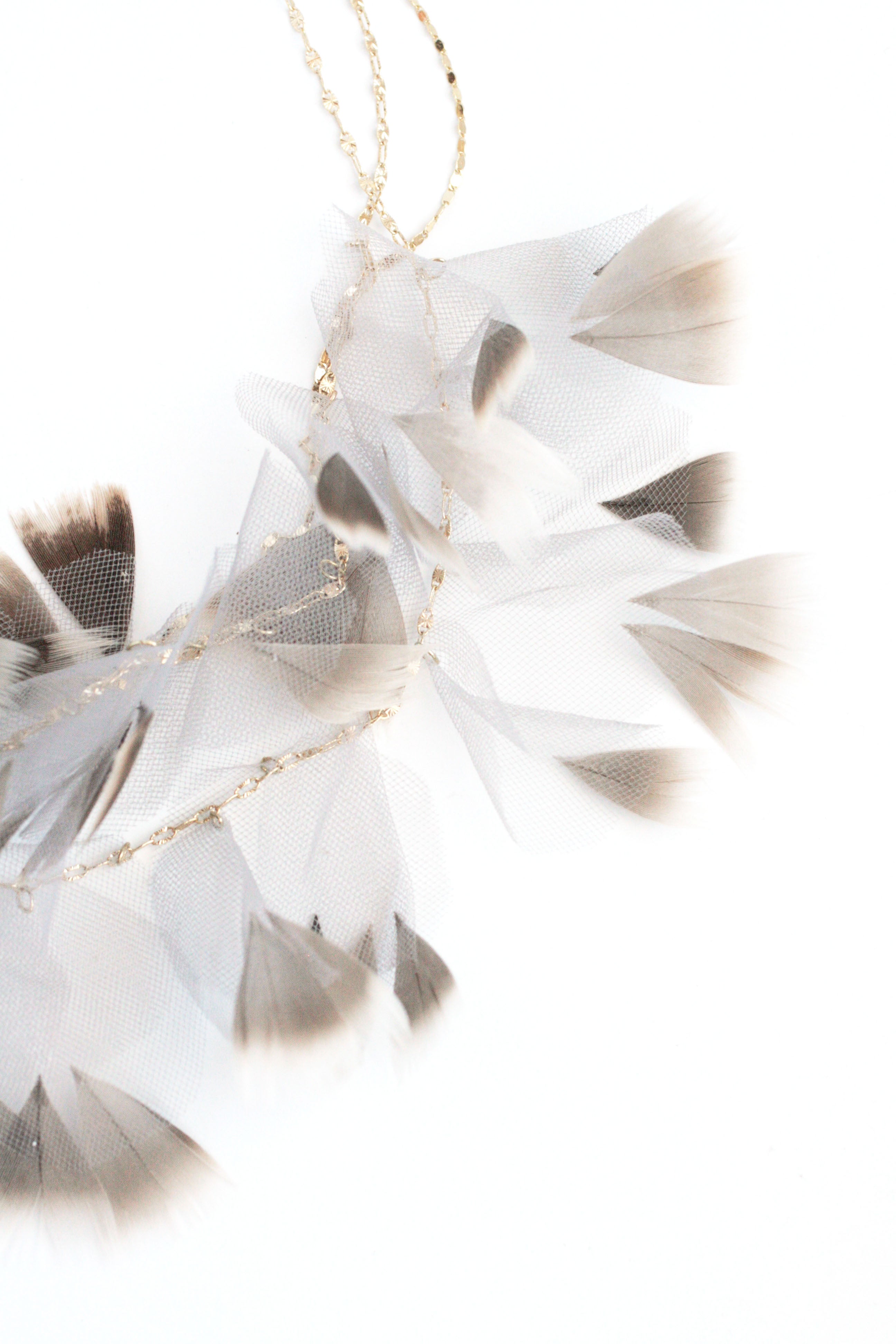 Elegant Ballerina Tulle Feather Necklace for Women - Dainty Layered Choker with Delicate Feather Pendant - Perfect for Ballet Performances, Weddings & Special Occasions