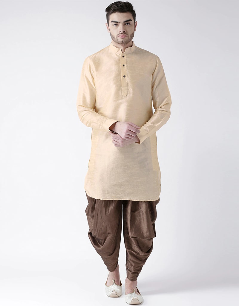 Elegant Cream Kurta with Art Dupion Dhoti Set - Traditional Indian Ethnic Wear for Men, Perfect for Weddings, Festivals & Cultural Events