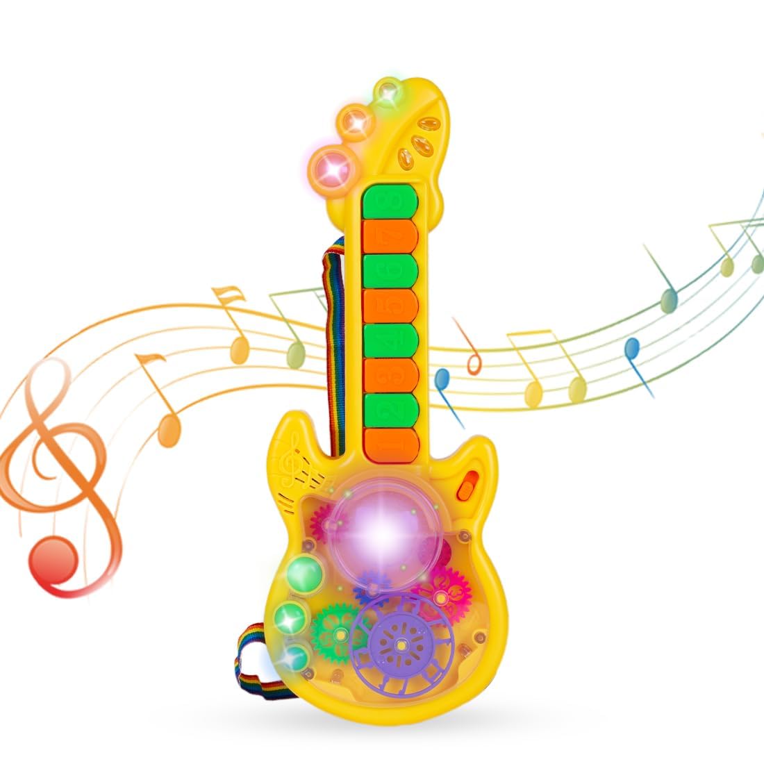 Kid Kraze® Battery Operated Musical Toy Guitar with 8 Keys, 3D Gears & LED Light Effects - Best Gift for Kids, Toddlers, Boys & Girls - Perfect for Birthday Parties, Music Learning & Pretend Play