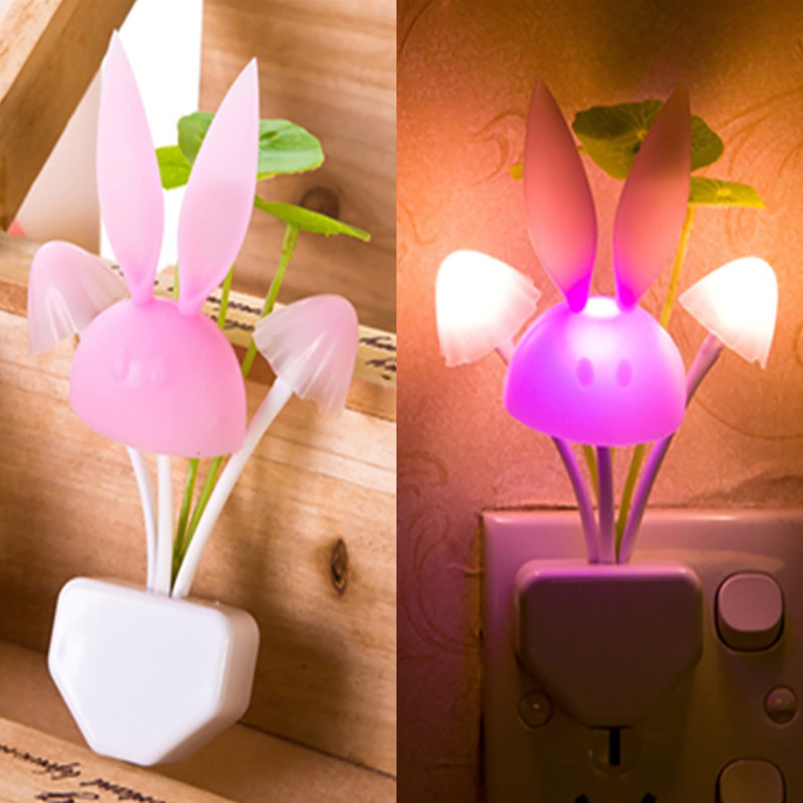 MAOYUU Color Changing LED Rabbit Night Light - Auto Dusk to Dawn Sensor, 0.7W Energy Saving Plug in Nightlight for Kids Room, Nursery, Bedroom - Pink (Perfect for Bedtime, Baby Sleep Aid & Decorative Lighting)