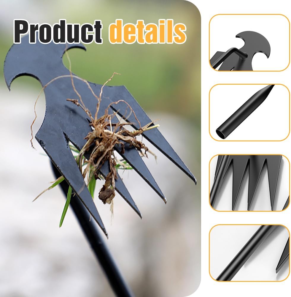 20 Inch Manual Weed Puller Tool - 4 Teeth Dual Purpose Manganese Steel Hand Weeder for Lawn & Garden (2PCS: 20in+12in) - Perfect for Removing Dandelions, Thistles & Tough Weeds in Yards, Flower Beds & Vegetable Gardens