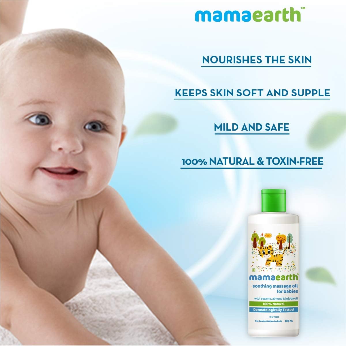 Mamaearth Soothing Baby Massage Oil 200ml - Natural Blend with Sesame, Almond & Jojoba Oil for Skin Healing & Immunity | Gentle, Lightweight, Non-Staining | Perfect for Newborns, Toddlers & Daily Baby Care Routine