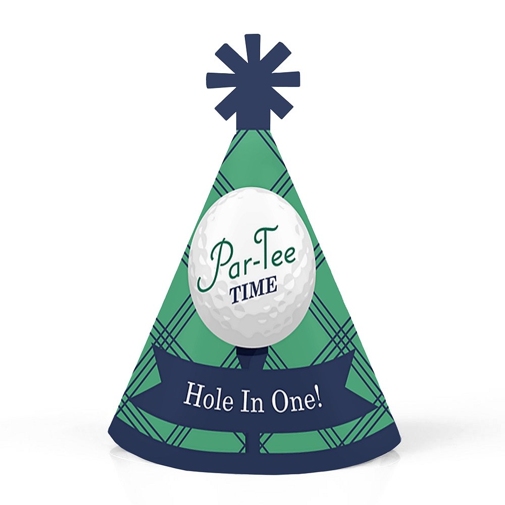 Big Dot of Happiness Par-Tee Time Golf Mini Cone Party Hats - Set of 8 Small Birthday or Retirement Celebration Hats for Golf Themed Parties & Events