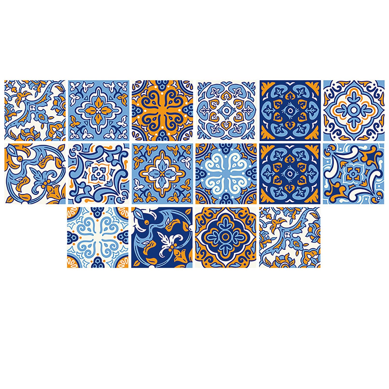 HOLSKEAT 16-Piece Moroccan Mosaic Wall Tile Stickers Set - Self-Adhesive Waterproof Peel & Stick Decals for Kitchen, Bathroom, Bedroom Decor - 30x30cm - Perfect for Backsplash, Accent Walls & Home Renovation Projects