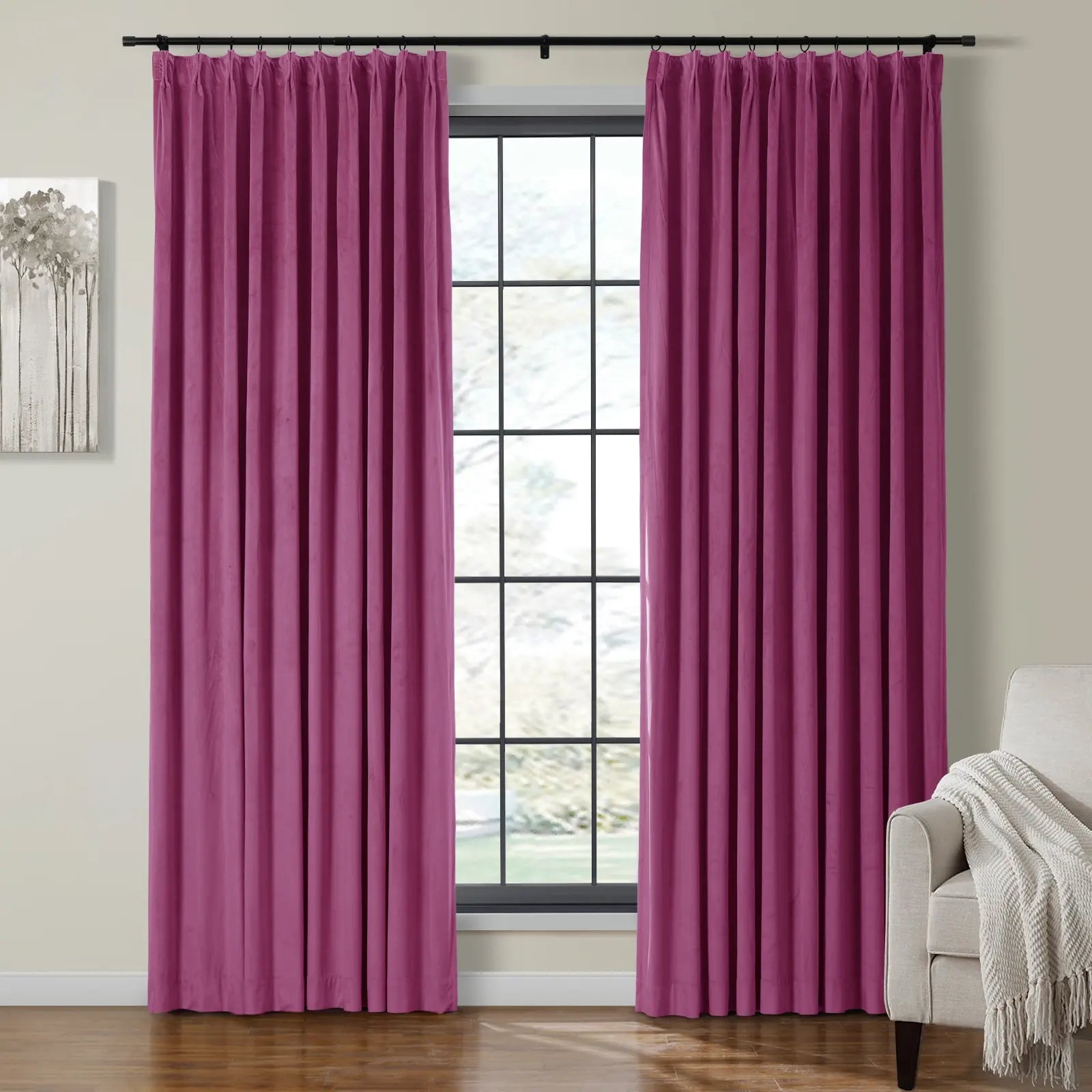 Luxury Velvet Pinch Pleat Thermal Blackout Curtains - Insulated Drapes for Bedroom & Living Room - Noise Reducing & Energy Efficient Window Treatments