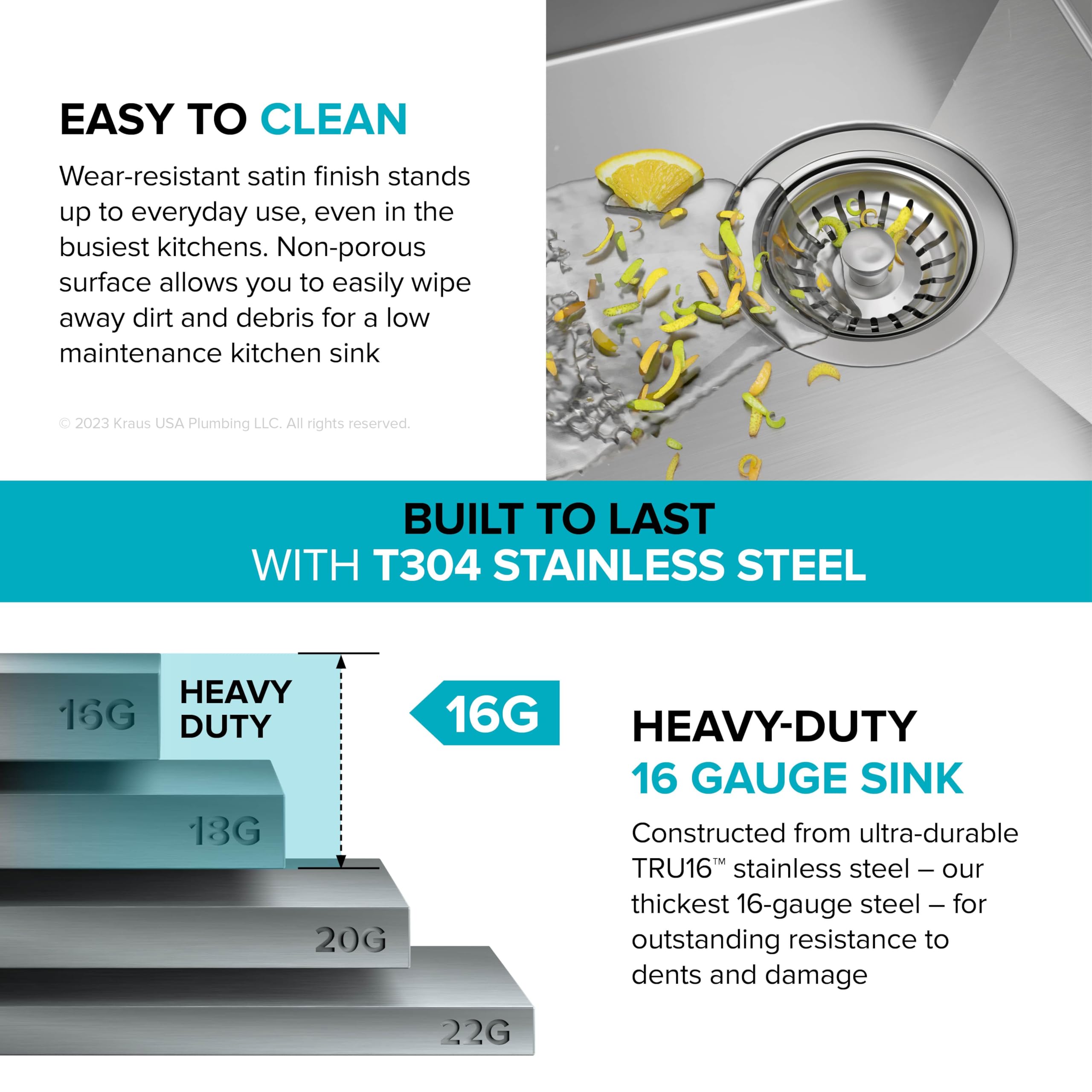 KRAUS Kore 23-Inch Undermount Workstation Single Bowl 16 Gauge Stainless Steel Kitchen Sink with Accessories - Deep Laundry Utility Sink for Heavy-Duty Cleaning, Dishwashing & Food Prep (Model KWU100-23L) | Perfect for Home Kitchens, Restaurants & Commercial Use