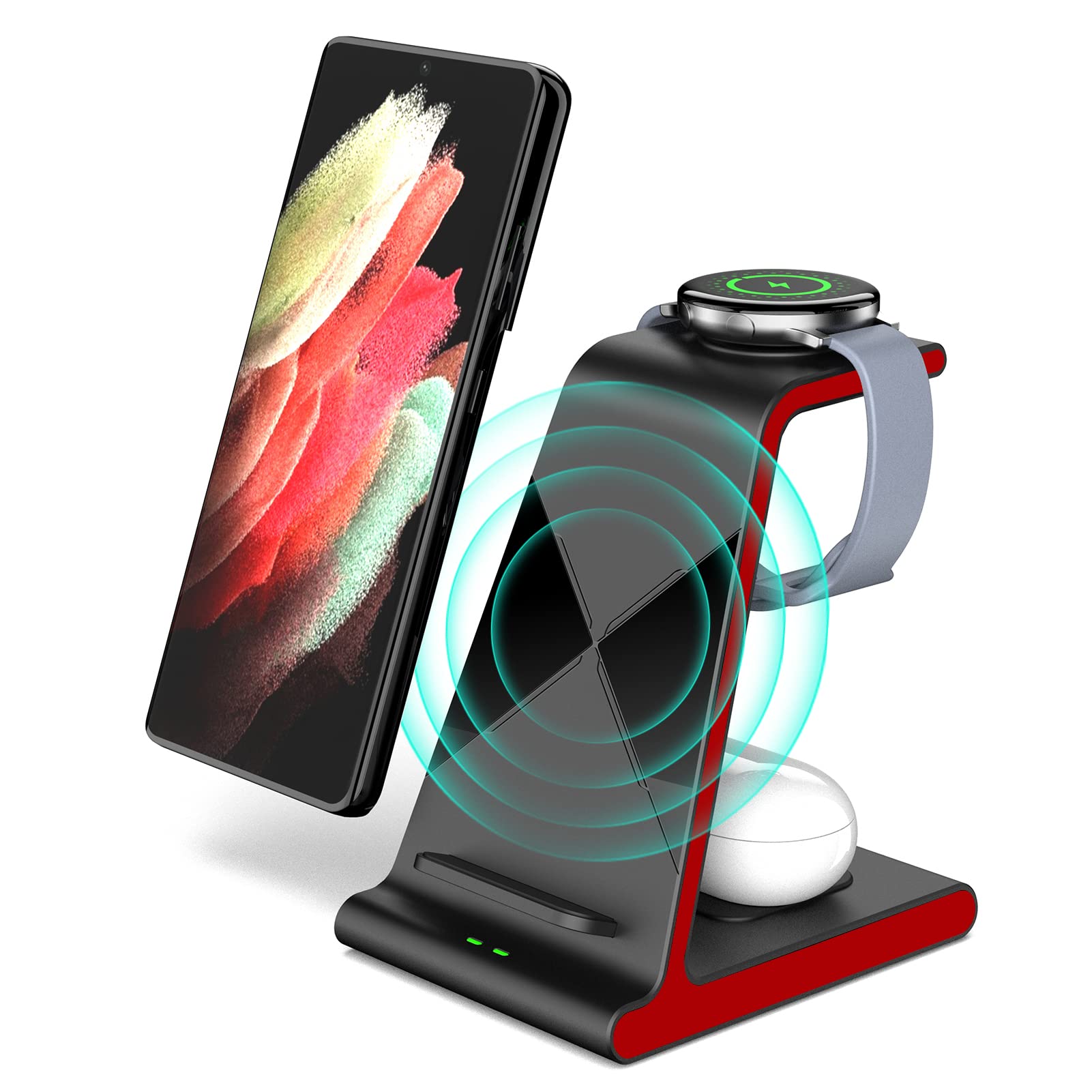 3-in-1 Wireless Charging Station for Samsung Galaxy - Fast Charger Compatible with S23 Ultra/Z Fold 4/Z Flip 4/S22/S21/S20, Galaxy Watch 5 Pro/4/Classic/Active 2 & Buds 2 Pro - Perfect for Home, Office & Travel