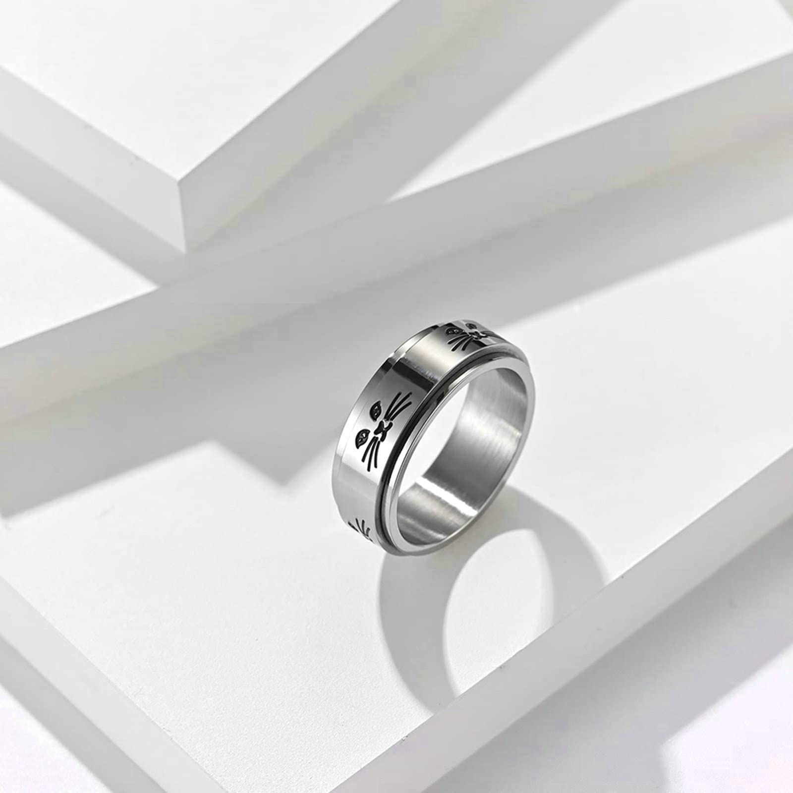 Bishilin Engraved Spinner Ring for Men - 8MM Rose Gold & Silver Stainless Steel Wedding Band - Perfect for Grooms, Anniversaries, and Everyday Fashion